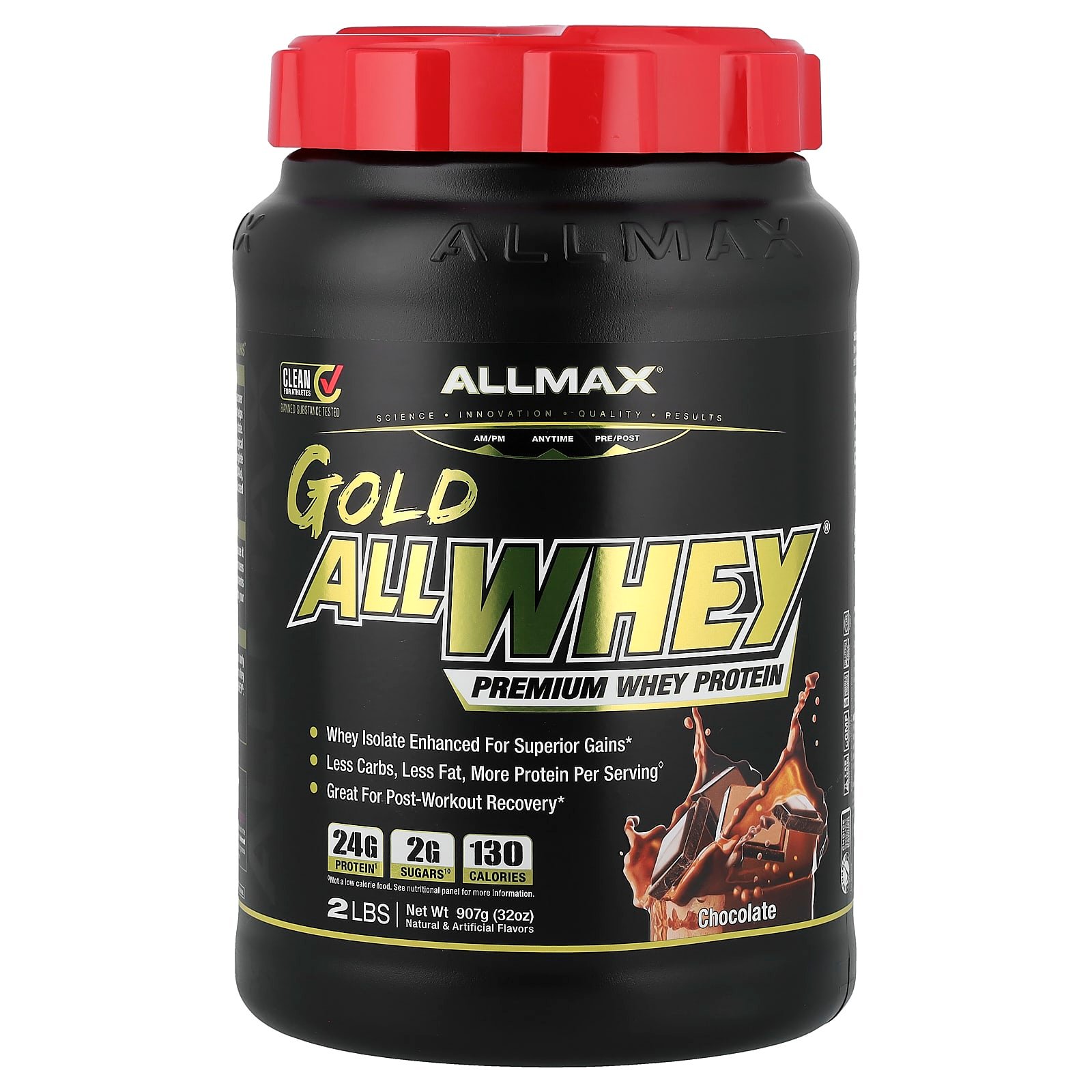 ALLMAX, AllWhey Gold, 100% Proteína Whey + Isolado de Proteína Whey Premium, Chocolate, 907 g (2 lbs)