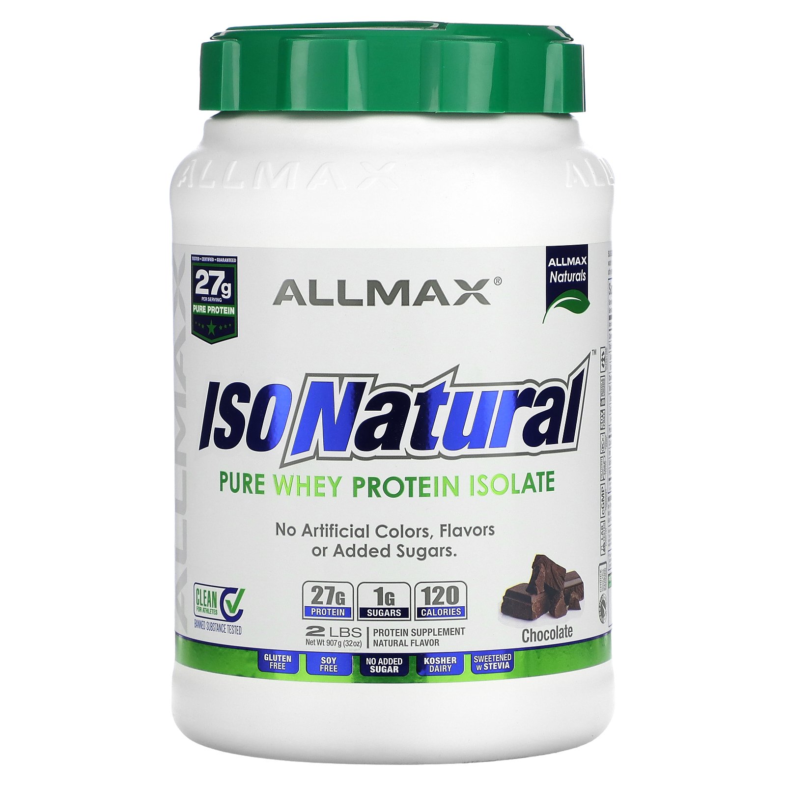 ALLMAX, IsoNatural, Isolato 100% Ultrapuro de Proteína Whey Natural, Chocolate, 2 lbs (907 g)