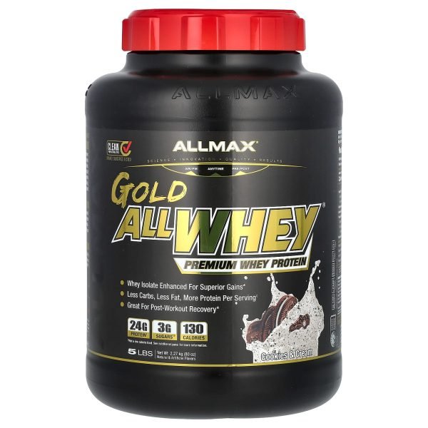 ALLMAX, Gold AllWhey, Proteína Whey Premium, Cookies & Cream, 2,27 kg (5 lb)