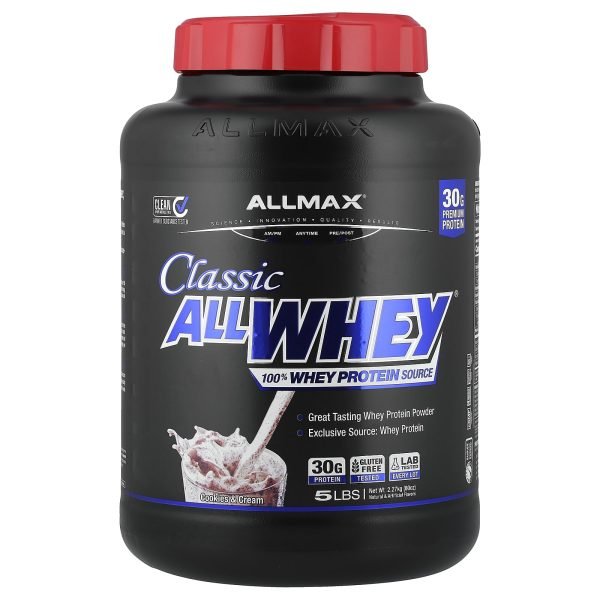 ALLMAX, CLASSIC ALLWHEY®, 100% Fonte de Whey Protein, Cookies & Cream, 2,27 kg (5 lbs.)