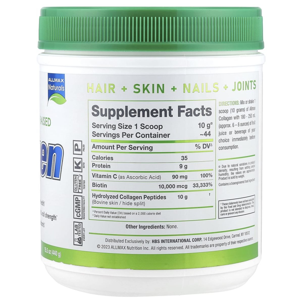 ALLMAX, Colágeno com Biotina e Vitamina C, Unflavored, 440 g (15,5 oz), foto 2