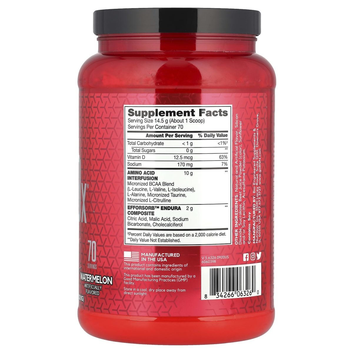 BSN, AminoX, Resistência e Recuperação, Watermelon, 1,02 kg (2,24 lb), foto 2