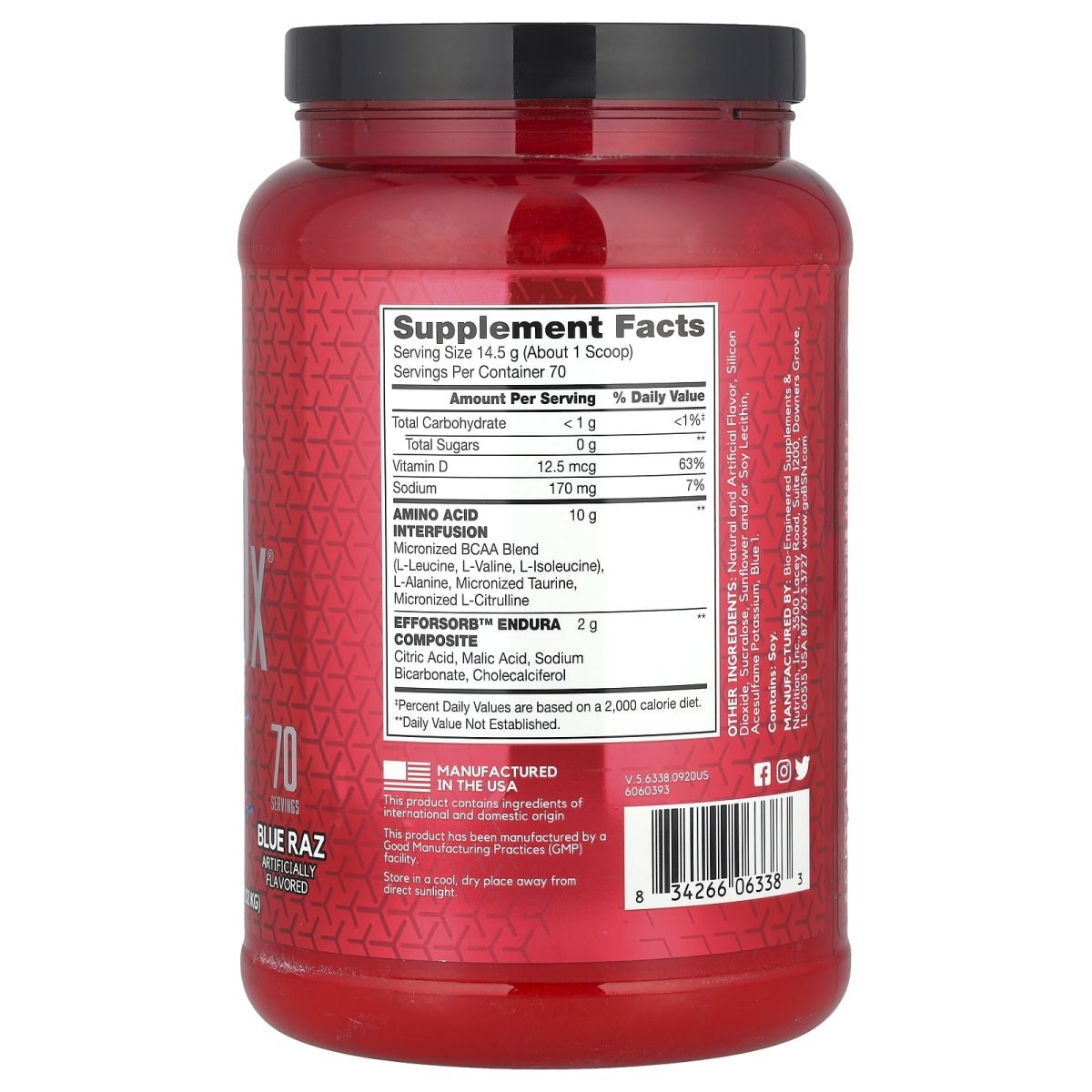 BSN, AminoX®, Resistência e Recuperação, Blue Raz, 1,02 kg (2,24 lb), foto 2