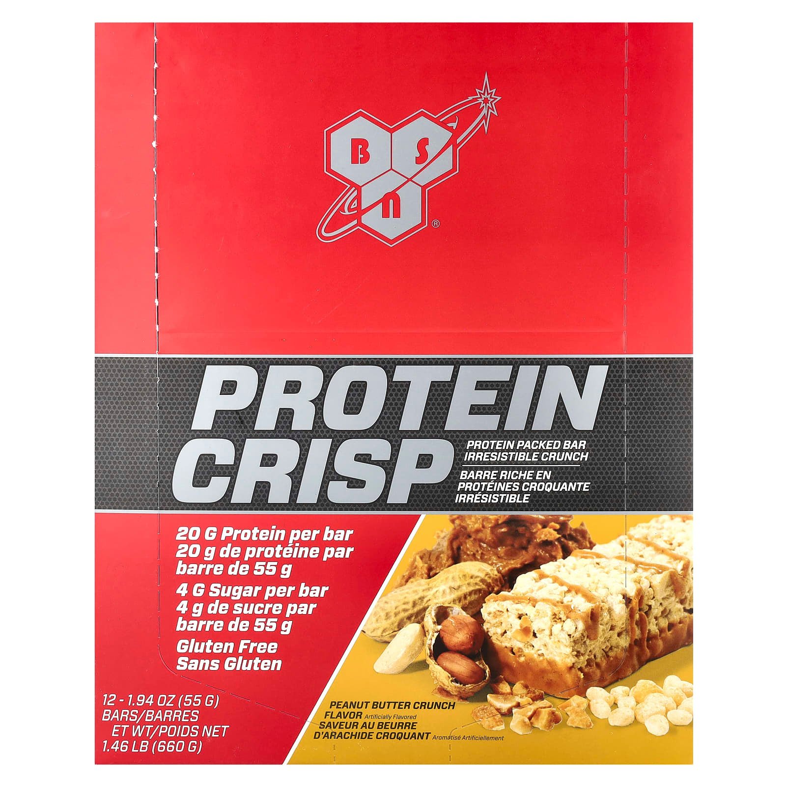 BSN, Protein Crisp, Peanut Butter Crunch, 12 Bares, 56 g (1,97 oz) Cada