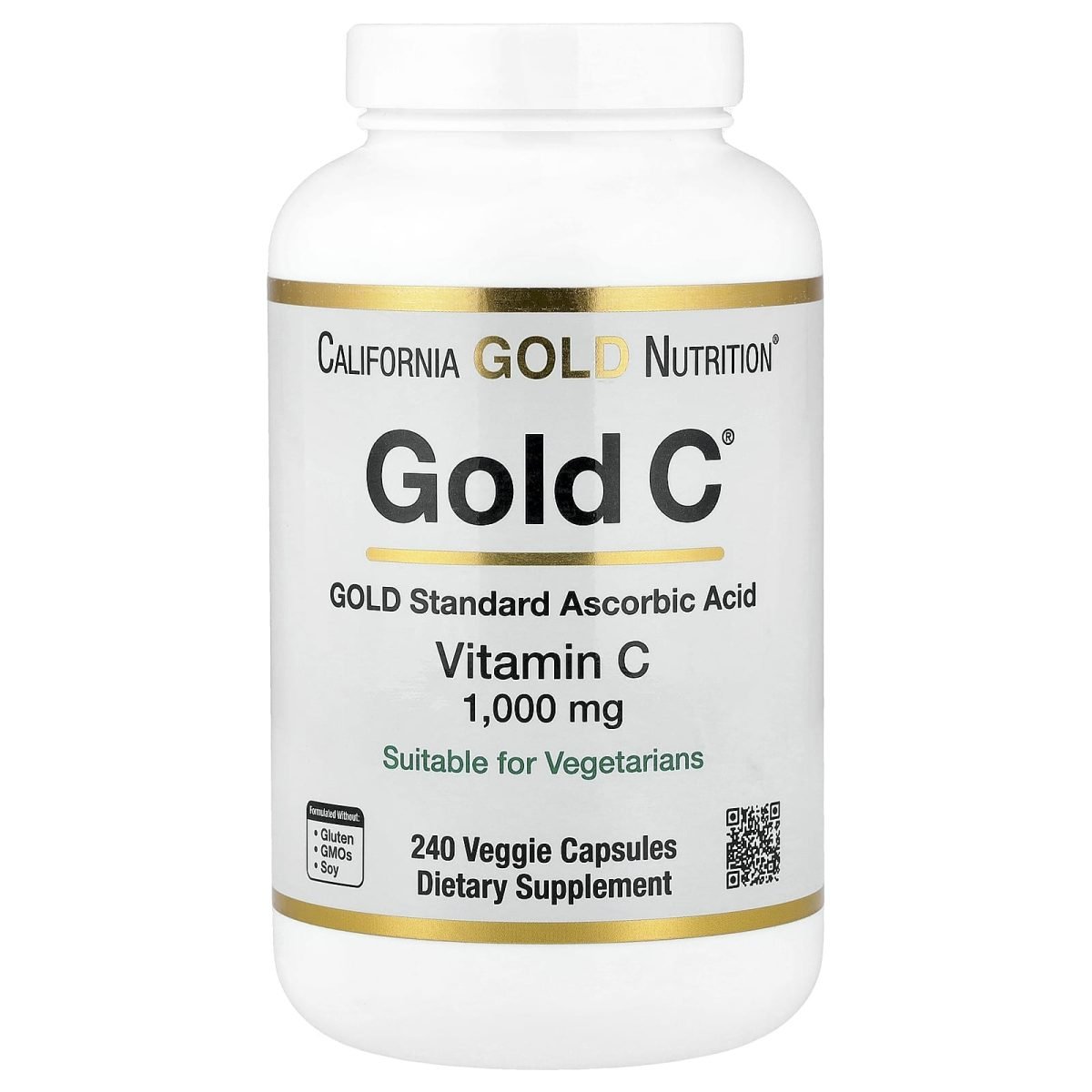 California Gold Nutrition, Gold C®, Vitamina C de Classe USP, 1.000 mg, 240 Cápsulas Vegetais