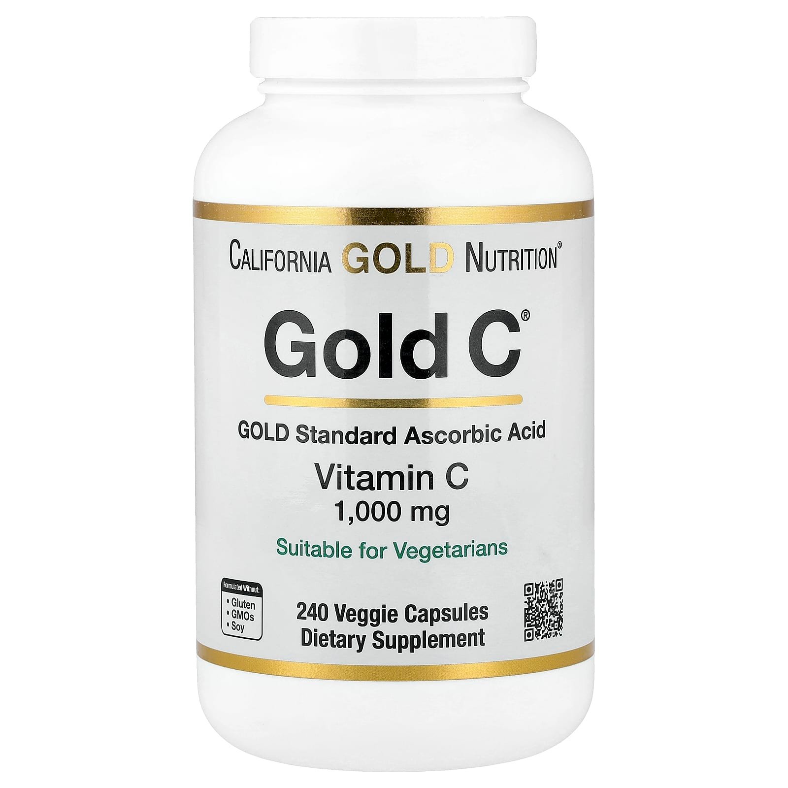 California Gold Nutrition, Gold C®, Vitamina C de Classe USP, 1.000 mg, 240 Cápsulas Vegetais