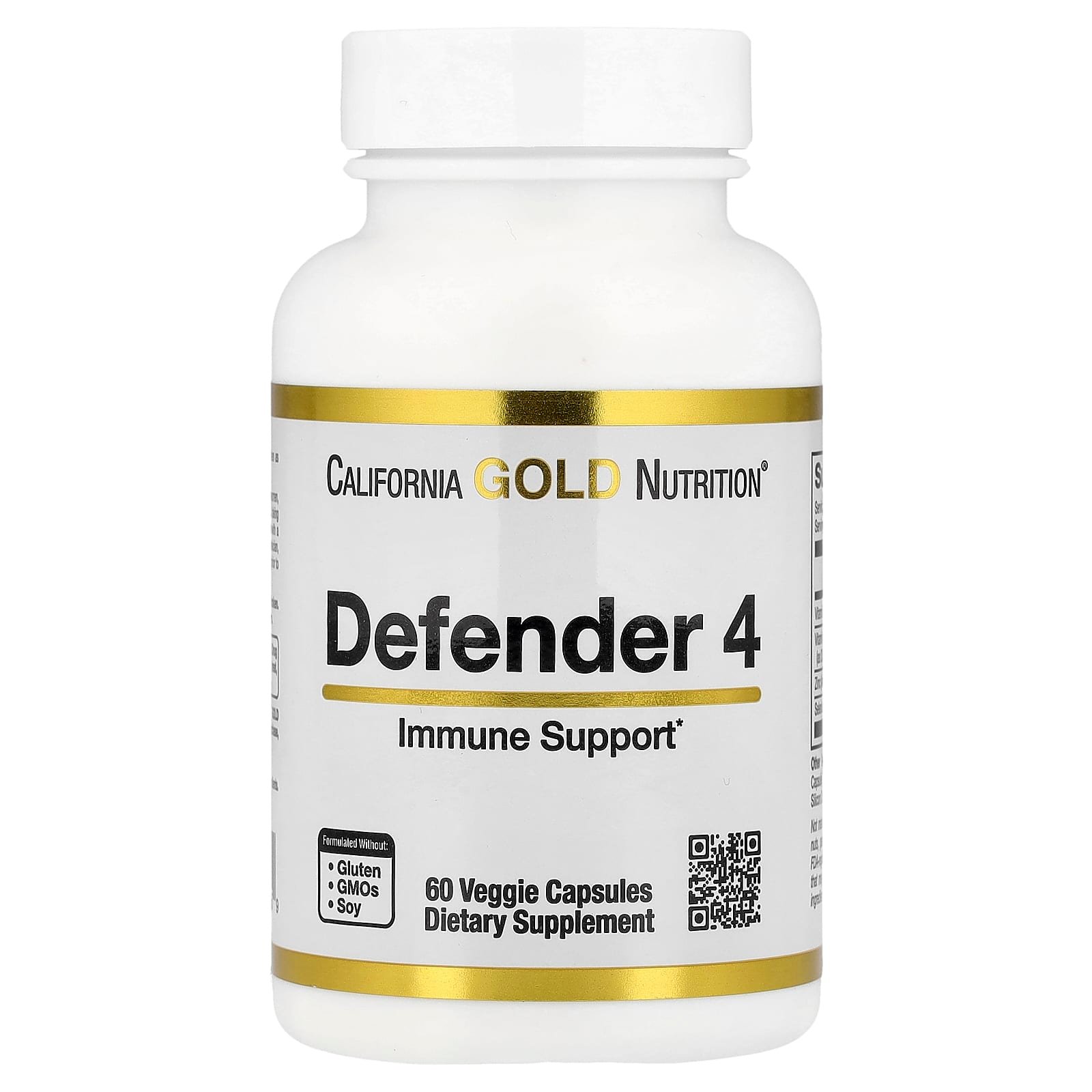 California Gold Nutrition, Defender 4, com Vitamina C, Vitamina D, Zinco e Selênio, 60 Cápsulas Vegetais
