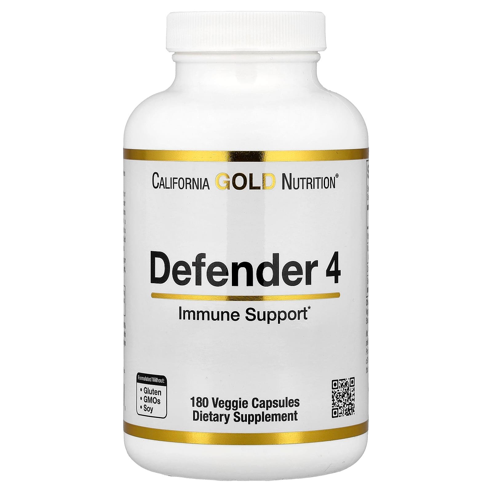 California Gold Nutrition, Defender 4, com Vitamina C, Vitamina D, Zinco e Selênio, 180 Cápsulas Vegetais