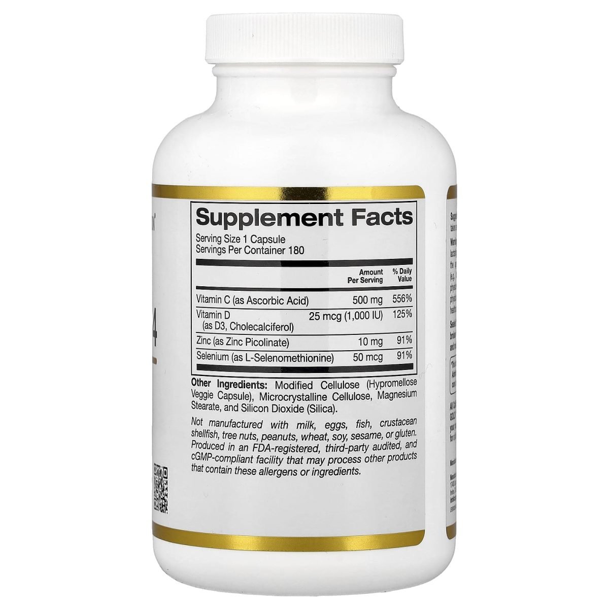 California Gold Nutrition, Defender 4, com Vitamina C, Vitamina D, Zinco e Selênio, 180 Cápsulas Vegetais, foto 2