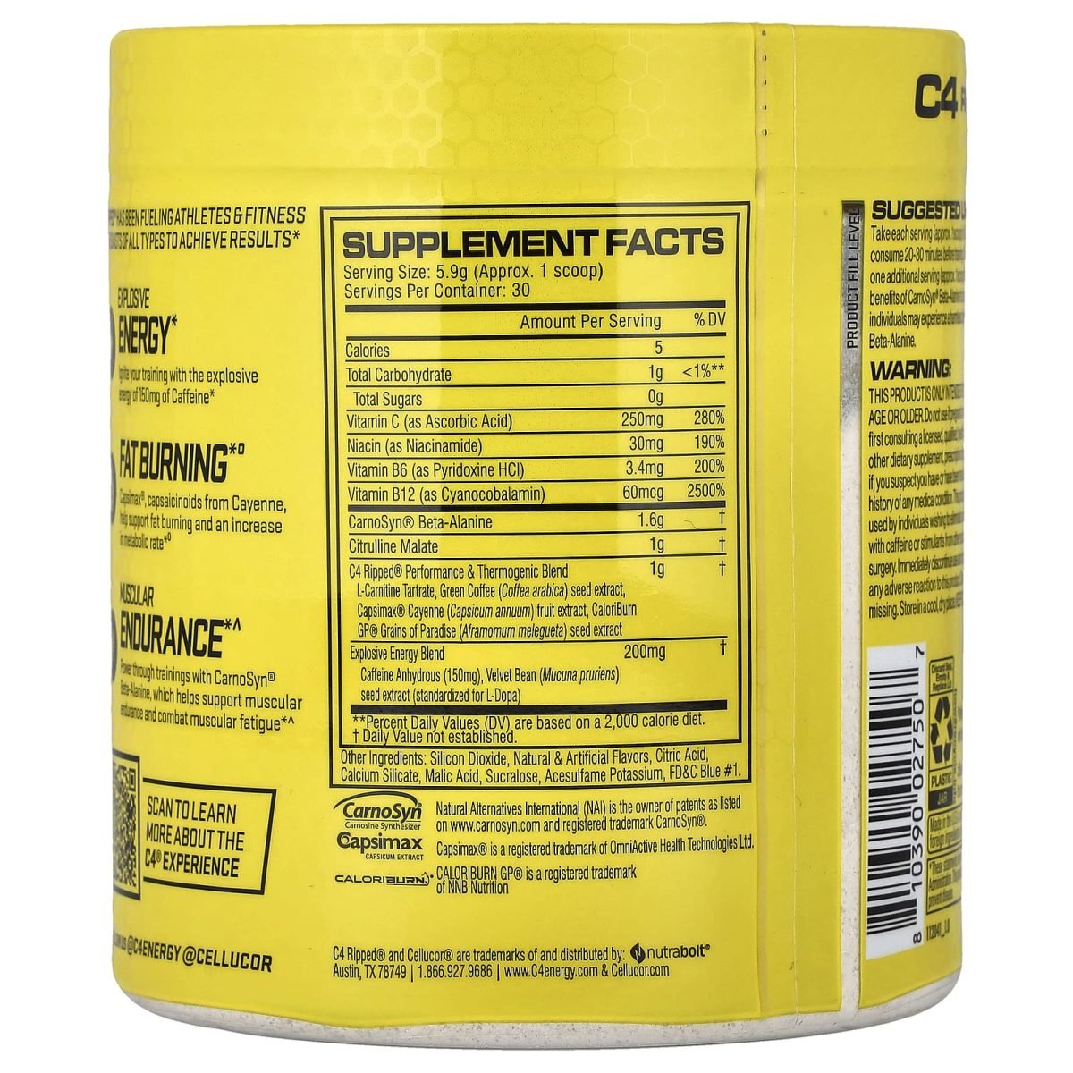 C4 / Cellucor, C4 Ripped®, Pré-treino, Icy Blue Raz, 177 g (6,2 oz), foto 2