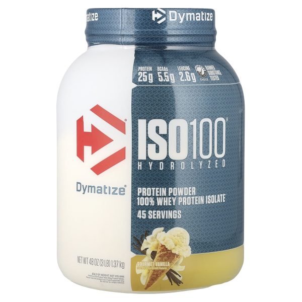 Dymatize, ISO100® Hidrolisado, 100% de Isolado de Proteína Whey, Gourmet Vanilla, 1,37 kg (3 lb)