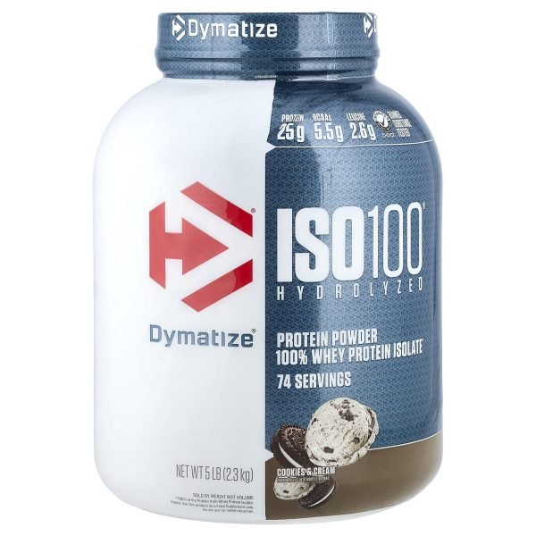 Dymatize, ISO100® Hidrolisado, 100% de Isolado de Proteína Whey, Cookies & Cream, 2,3 kg (5 lb)