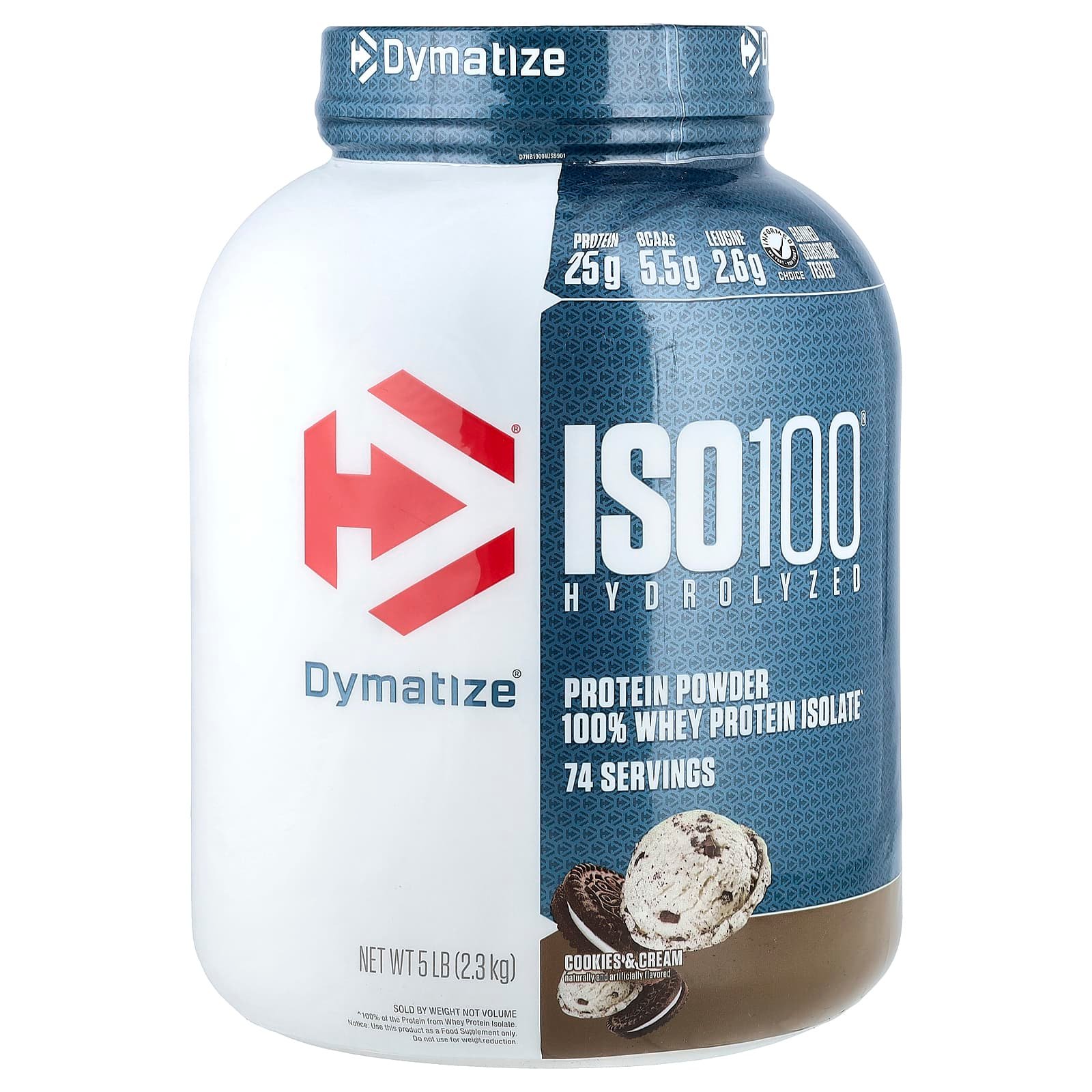 Dymatize, ISO100® Hidrolisado, 100% de Isolado de Proteína Whey, Cookies & Cream, 2,3 kg (5 lb)