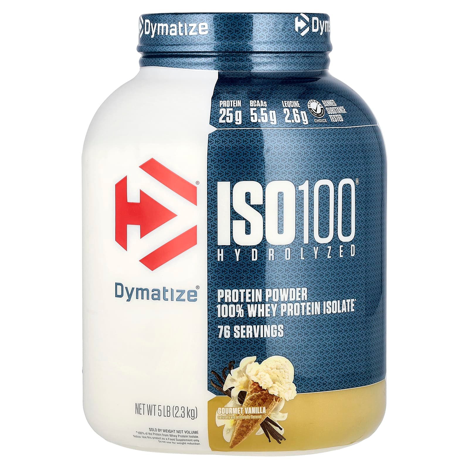 Dymatize, ISO100® Hidrolisado, 100% de Isolado de Proteína Whey, Gourmet Vanilla, 2,3 kg (5 lb)