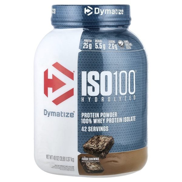 Dymatize, ISO100® Hidrolisado, 100% de Isolado de Proteína Whey, Fudge Brownie, 1,37 kg (3 lb)