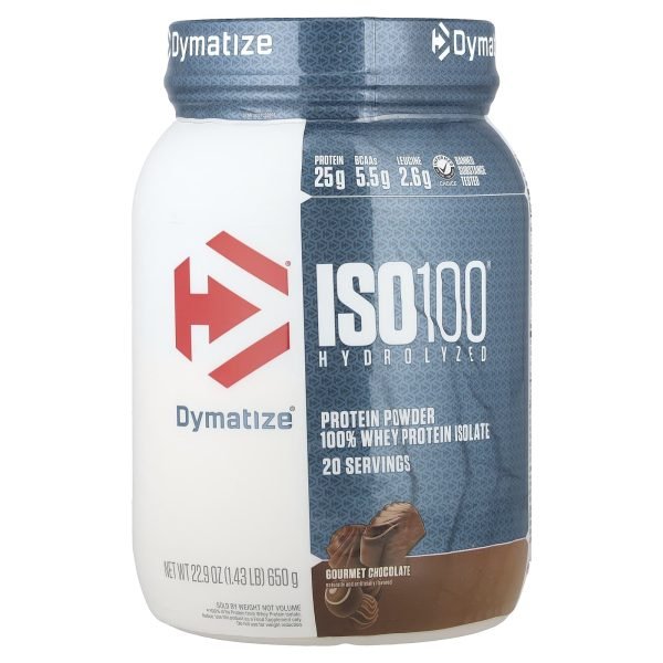 Dymatize, ISO100® Hidrolisado, 100% de Isolado de Whey Protein, Gourmet Chocolate, 650 g (1,43 lb)