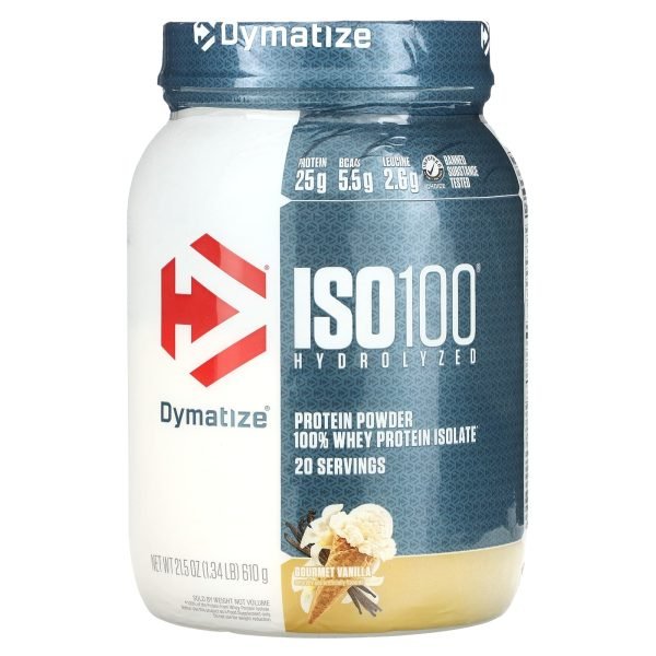 Dymatize, ISO100® Hidrolisado, 100% de Isolado de Whey Protein, Gourmet Vanilla, 610 g (1,34 lb)