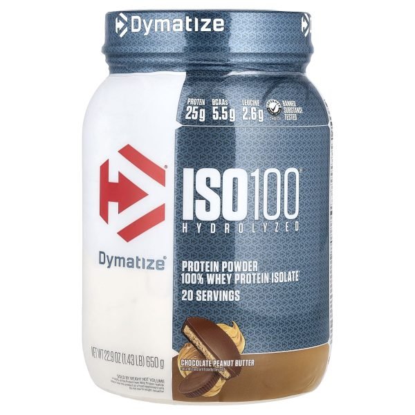 Dymatize, ISO100® Hidrolisado, 100% de Isolado de Proteína Whey, Chocolate Peanut Butter, 650 g (1,43 lb)