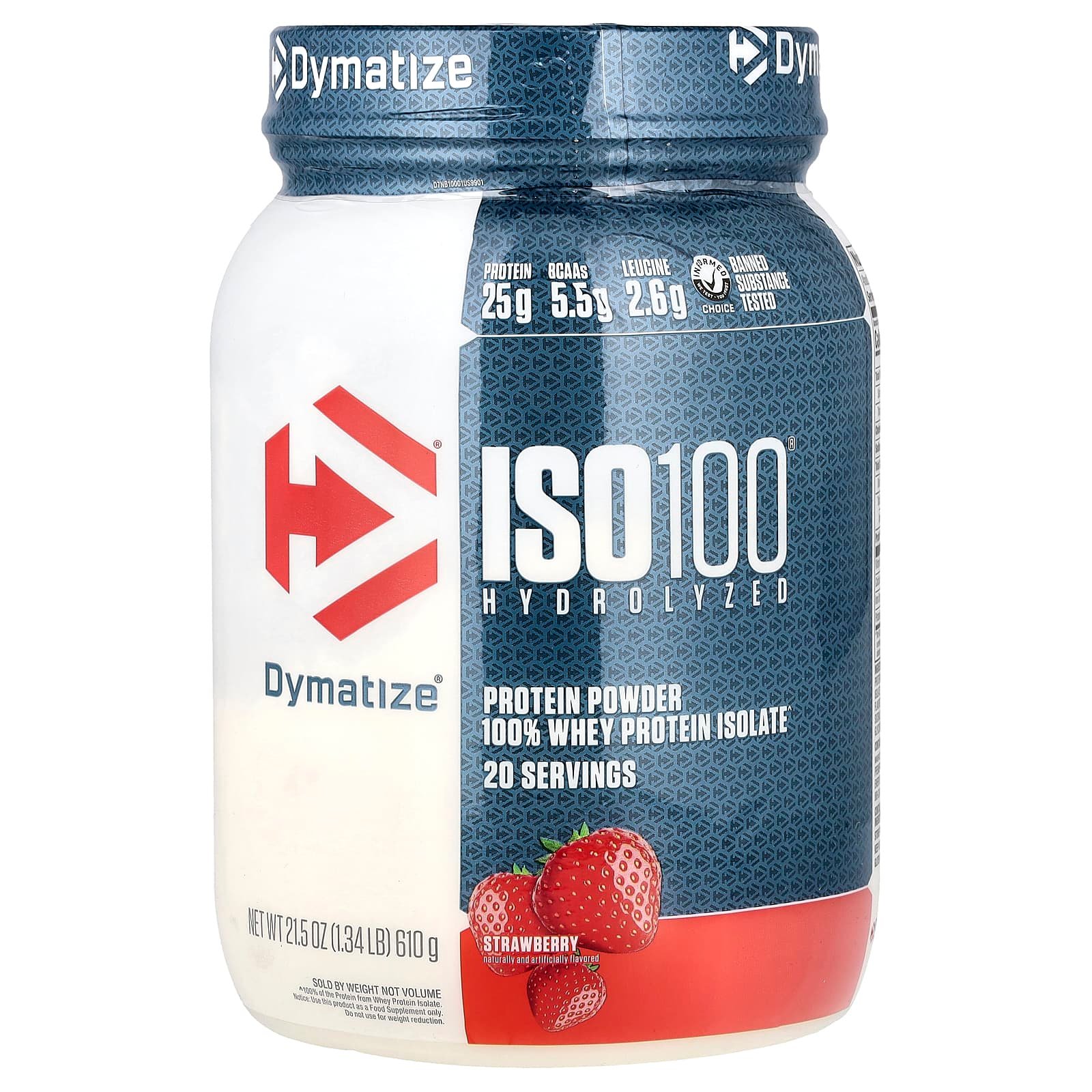 Dymatize, ISO100® Hidrolisado, 100% de Isolado de Proteína Whey, Strawberry, 610 g (1,34 lb)