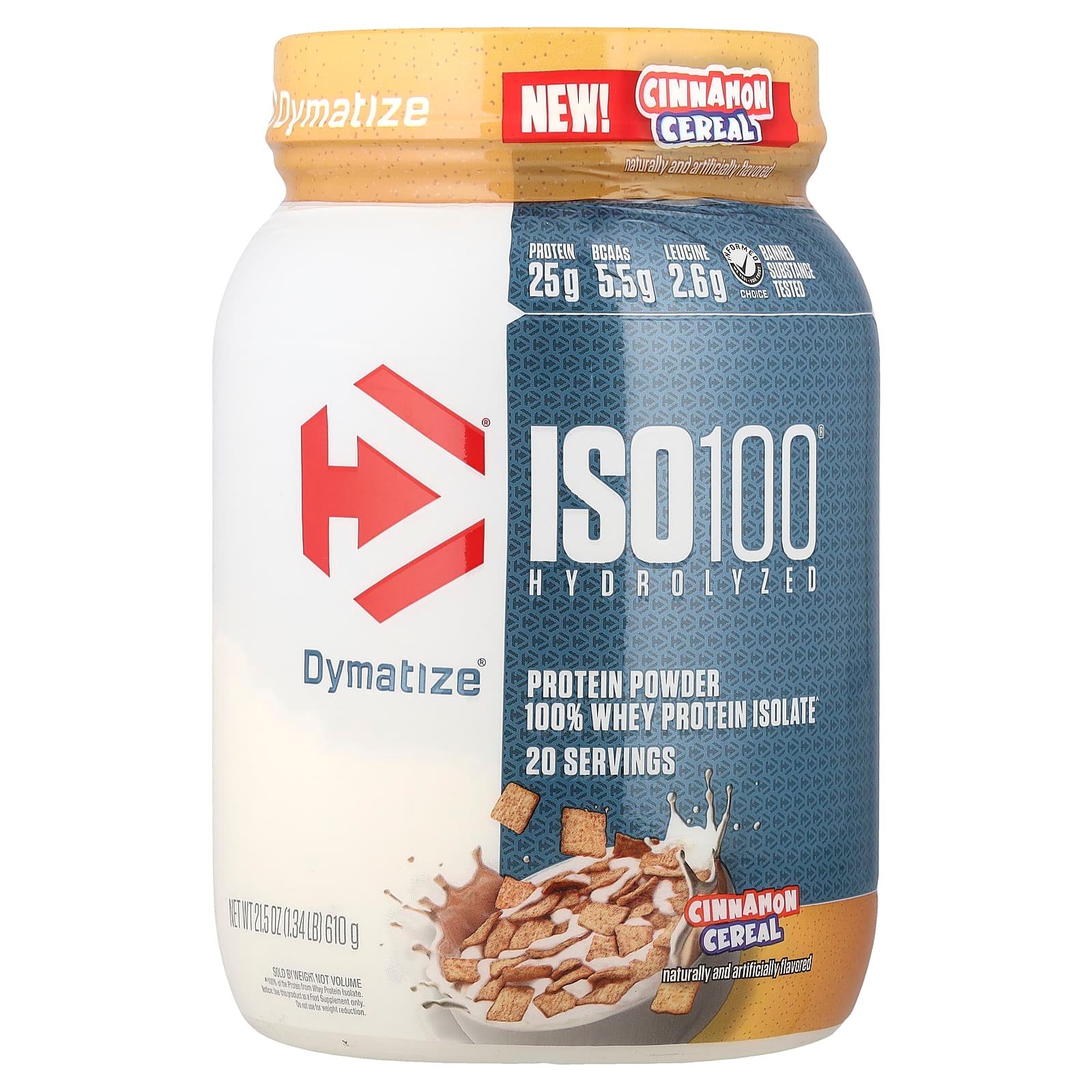 Dymatize, ISO100® Hidrolisado, 100% de Isolado de Proteína Whey, Cinnamon Cereal, 610 g (1,34 lb)