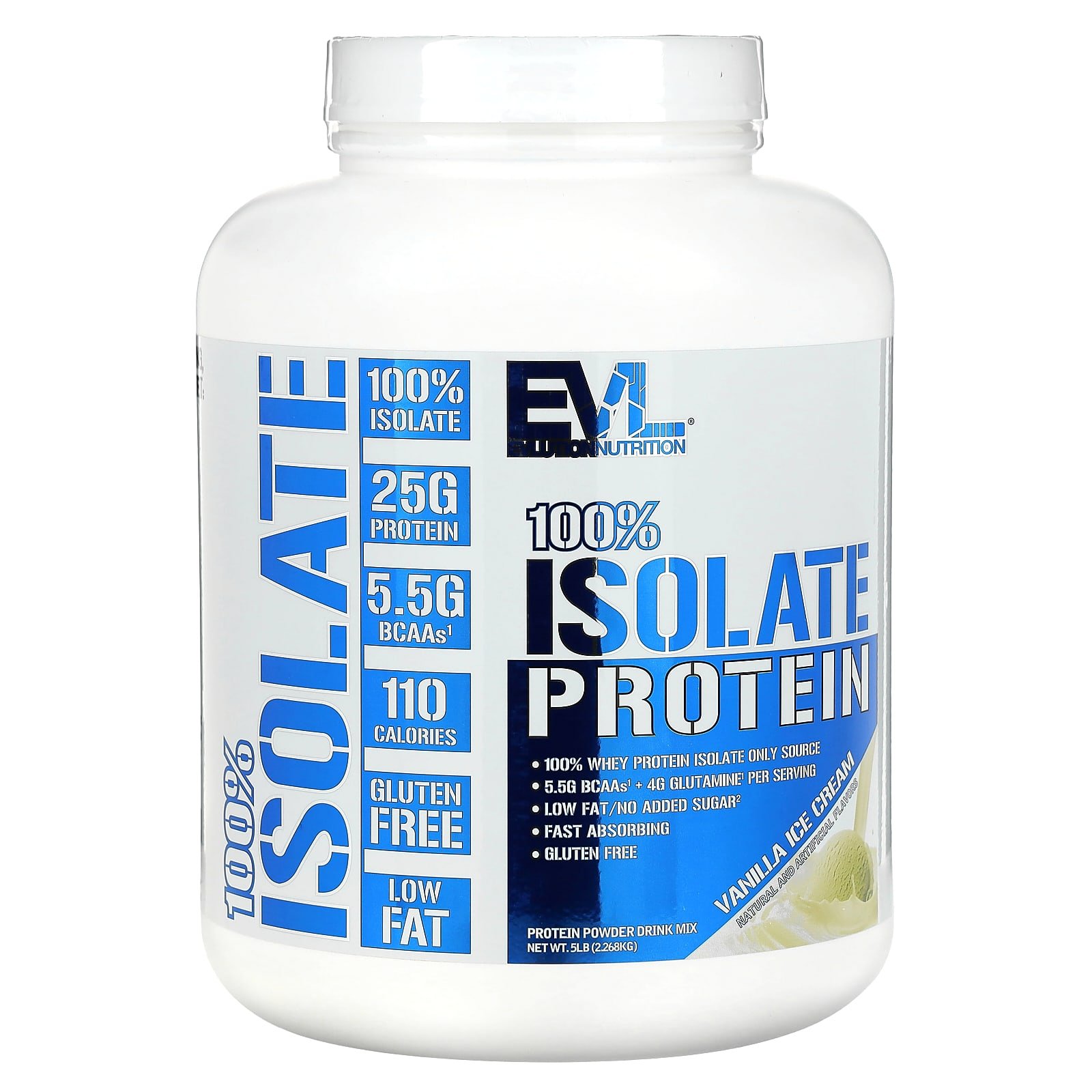 EVLution Nutrition, 100% Proteína Isolada, Vanilla Ice Cream, 2,268 g (5 lb)