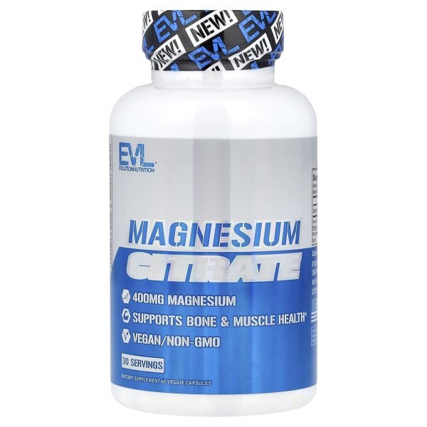 EVLution Nutrition, Citrato de Magnésio, 60 Cápsulas Vegetais (200 mg por Cápsula)