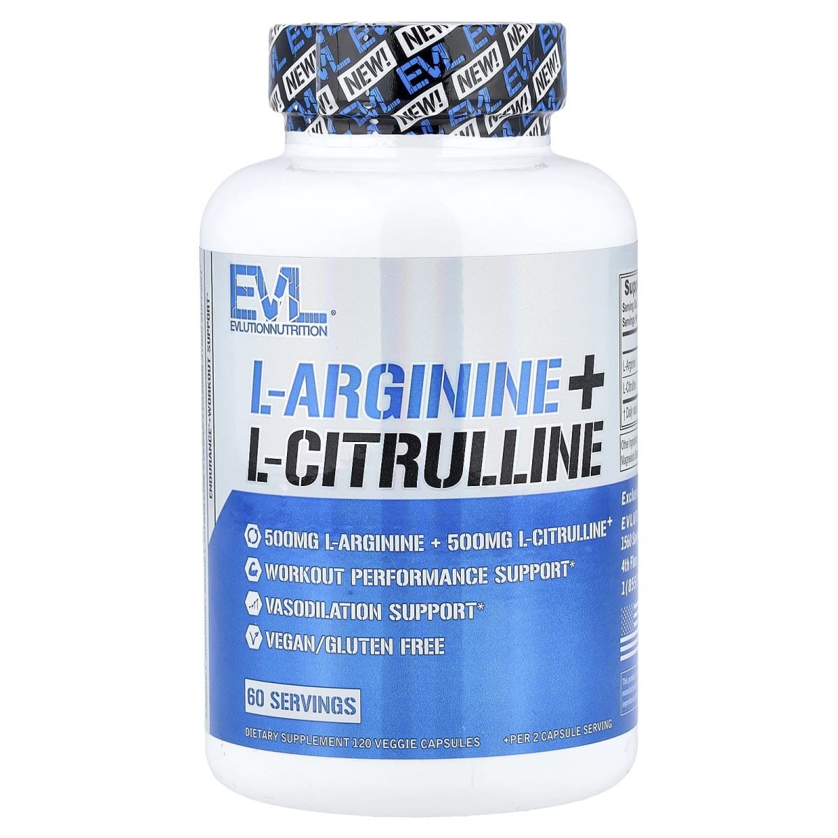 EVLution Nutrition, L-Arginina + L-Citrulina, 120 Cápsulas Vegetais
