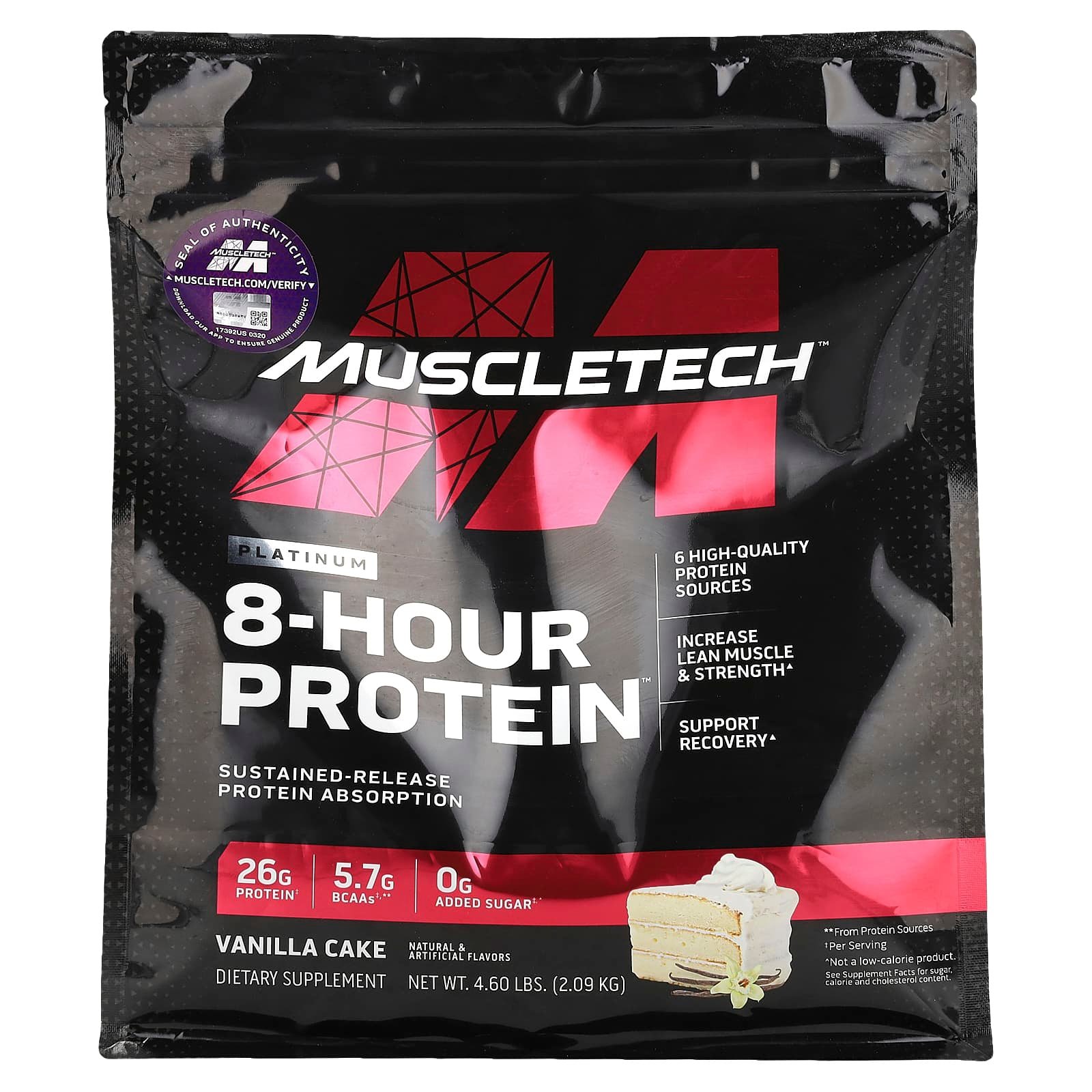 MuscleTech, Platinum 8-Hour Protein™, Vanilla Cake, 2,09 kg (4,6 lb)