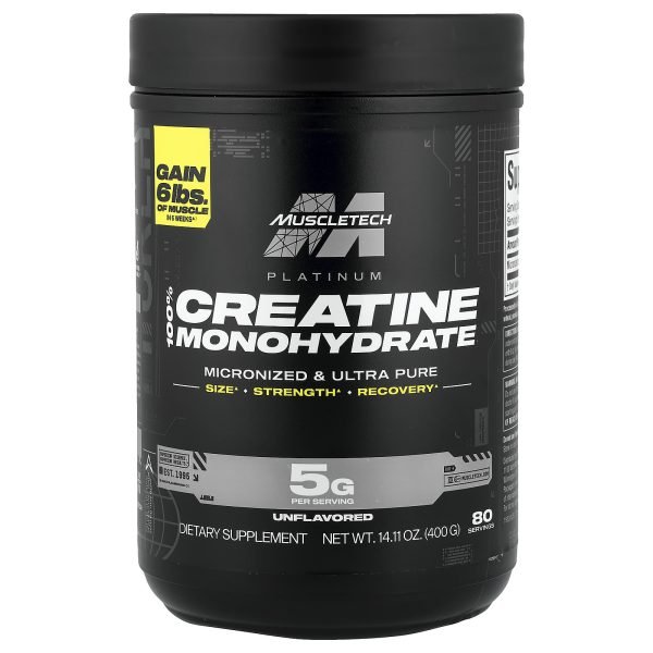 MuscleTech, Platinum, Creatina Mono-hidratada 100%, Unflavored, 400 g (14,11 oz)