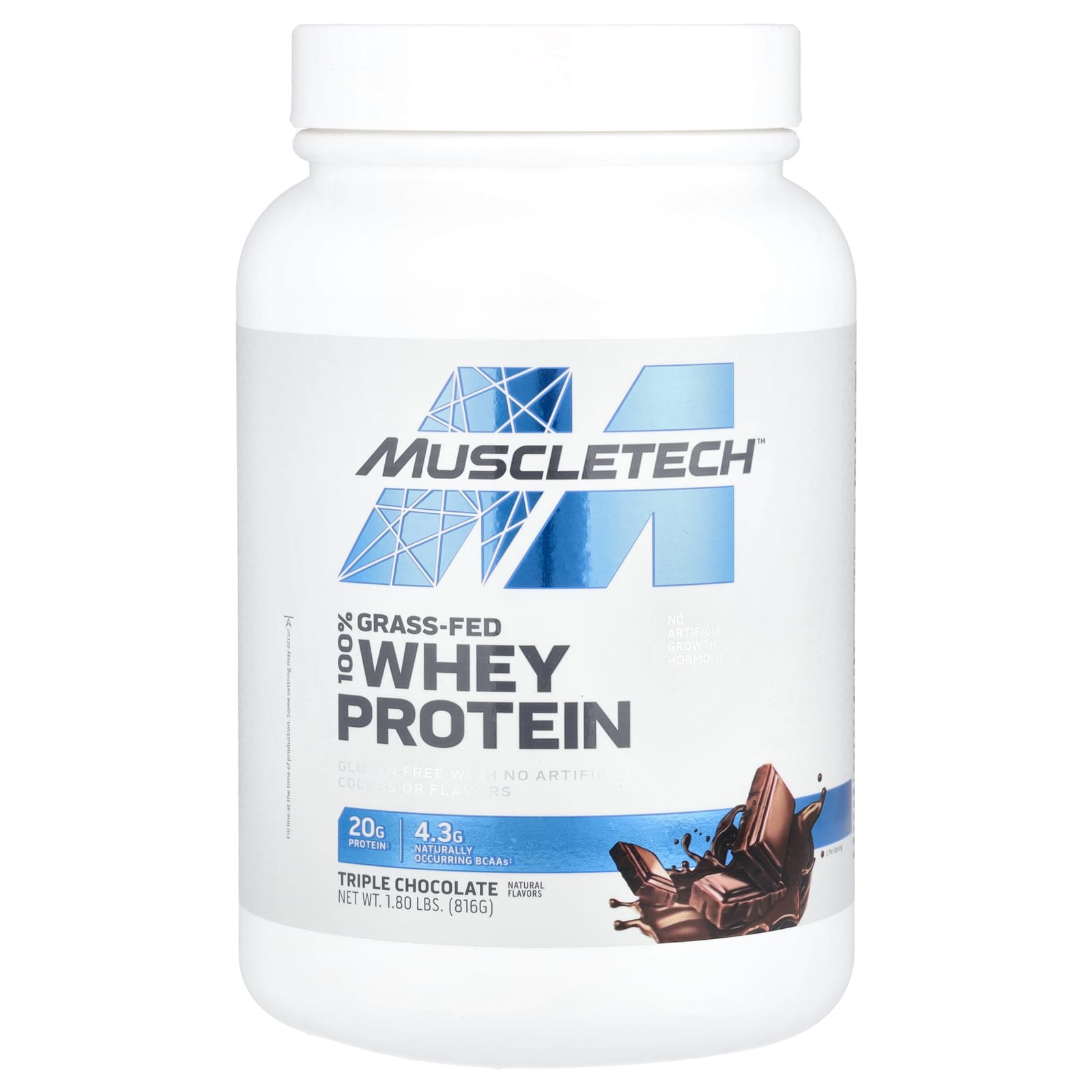 MuscleTech, 100% Proteína Whey de Gado Criado no Pasto, Triple Chocolate, 816 g (1,80 lb)