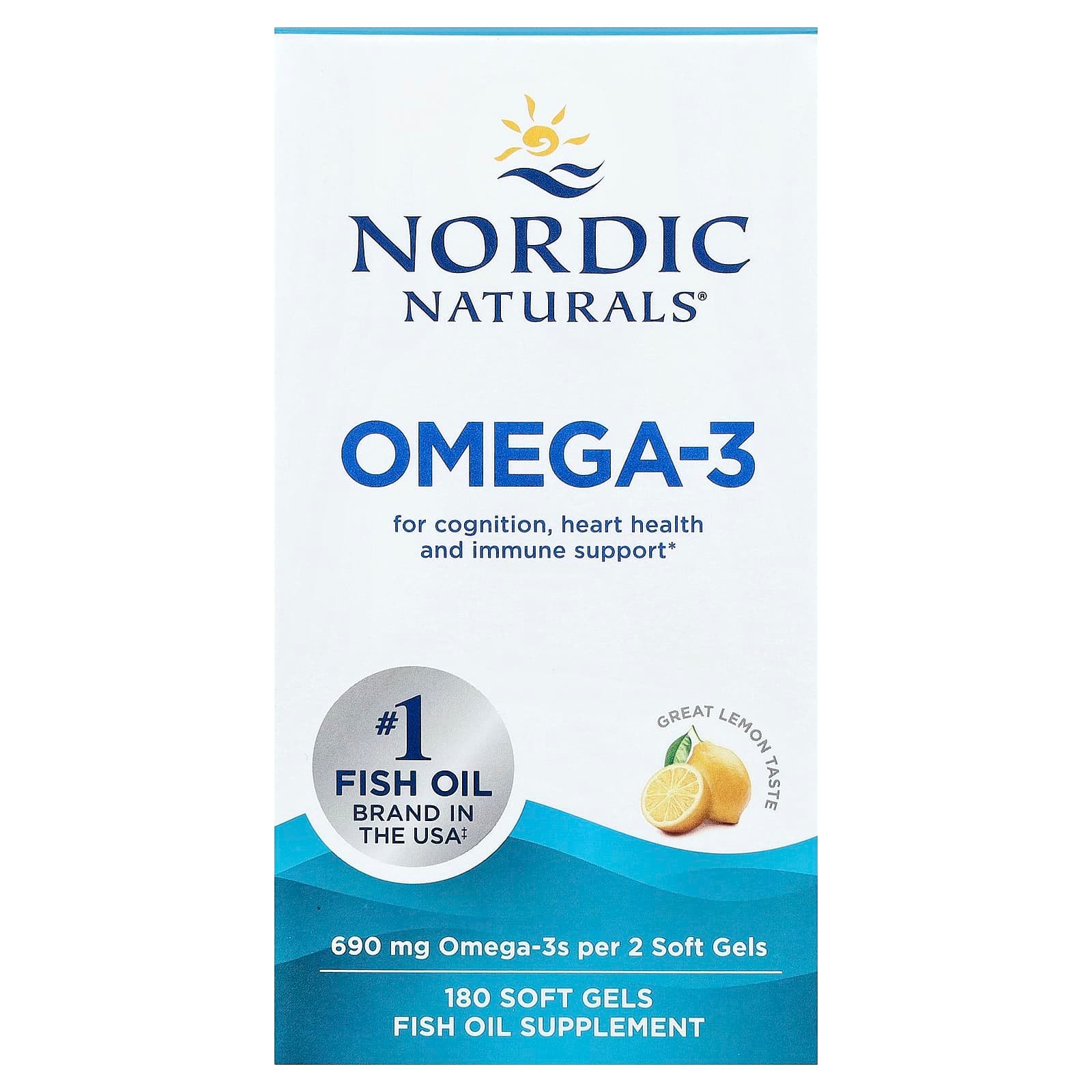 Nordic Naturals, Ômega-3, Lemon, 180 Cápsulas Softgel (345 mg por Cápsula Softgel)