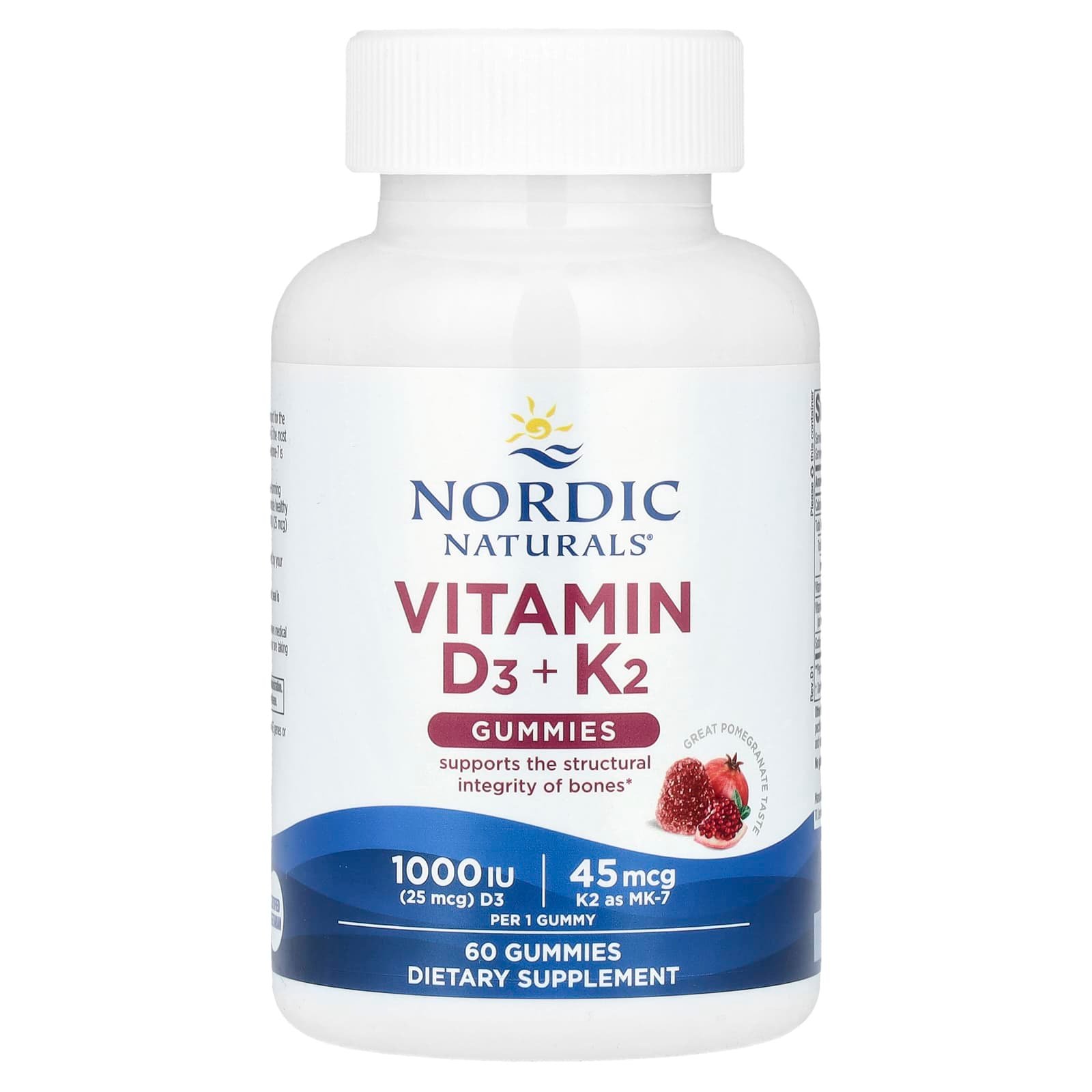 Nordic Naturals, Gomas de Vitaminas D3 e K2, Pomegranate, 60 Gomas