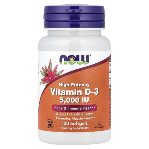 NOW Foods, Vitamin D-3, High Potency, 125 mcg (5,000 IU), 120 Softgels