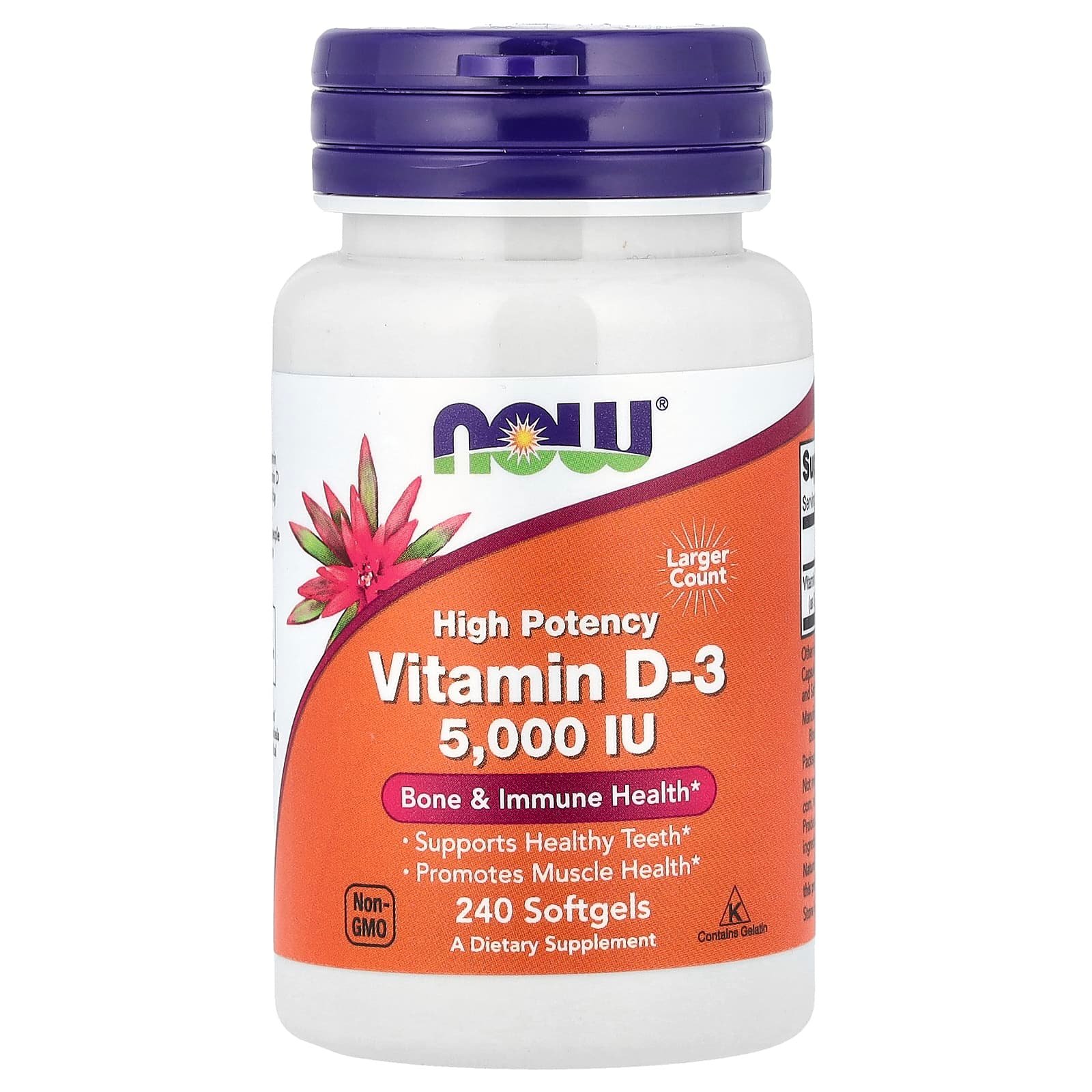 NOW Foods, Vitamina D-3, Alta Potência, 125 mcg (5.000 UI), 240 Cápsulas Softgel