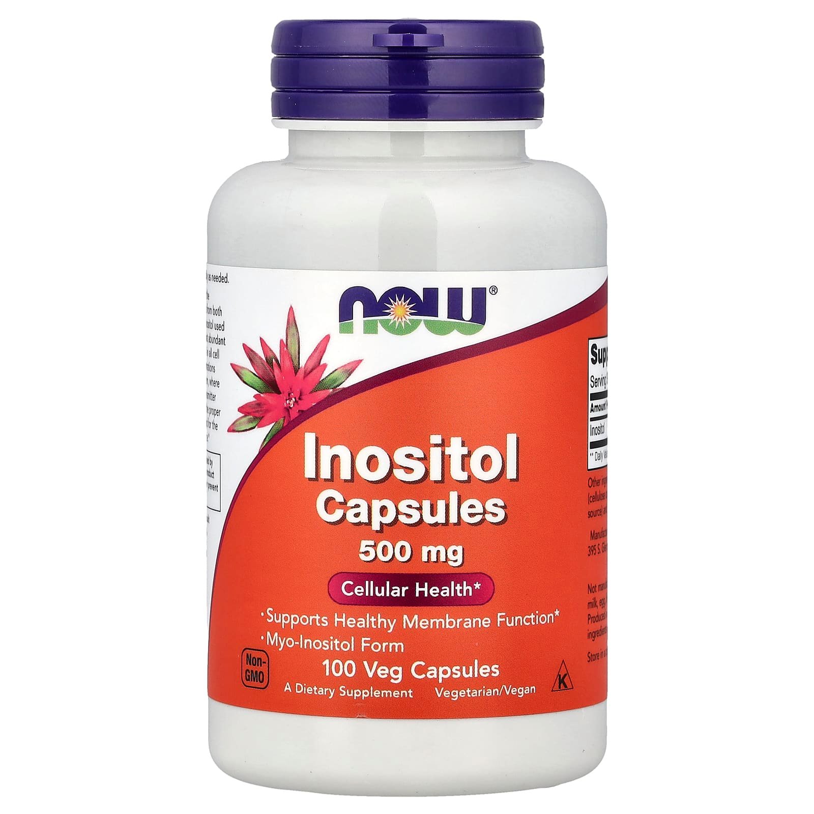 NOW Foods, Inositol, 500 mg, 100 Cápsulas Vegetais