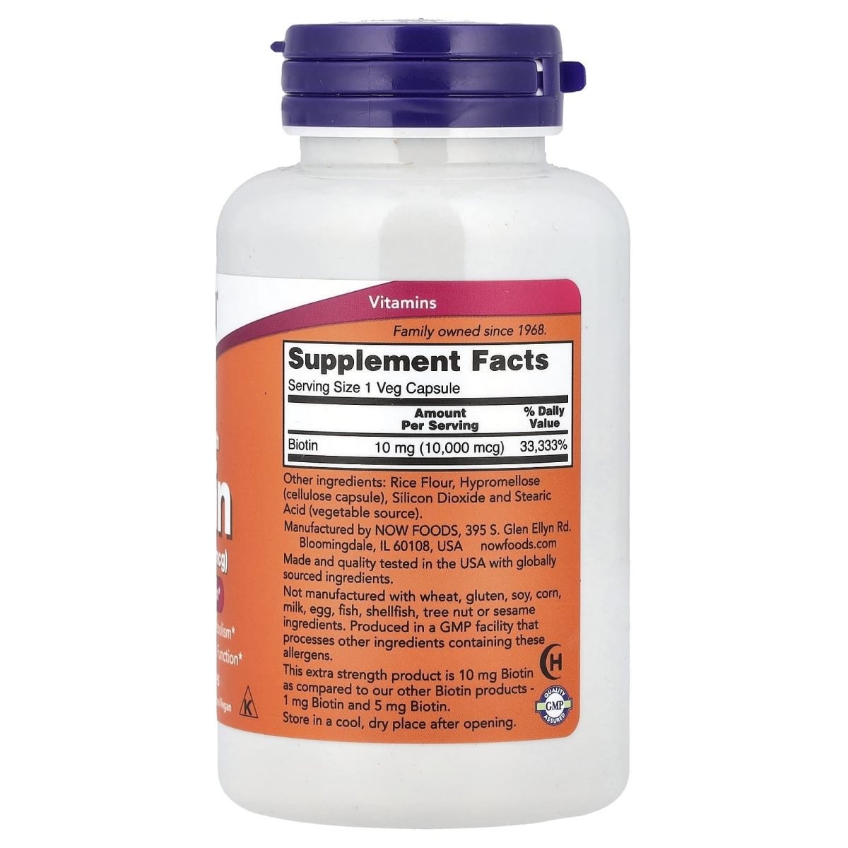 NOW Foods, Biotina, 10 mg, 120 Cápsulas Vegetais, foto 2
