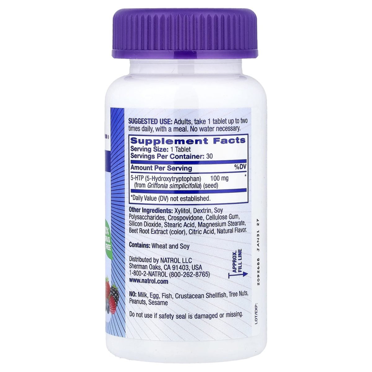 Natrol, 5-HTP, Fast Dissolve, Mixed Berry, 100 mg, 30 Tablets, foto 2