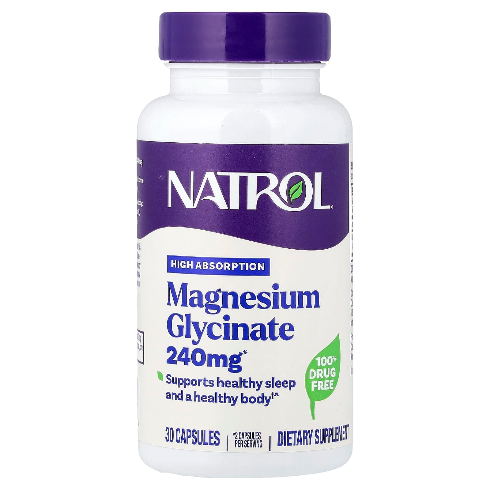 Natrol, Glicinato de Magnésio, Alta Absorção, 30 Cápsulas (120 mg por Cápsula)