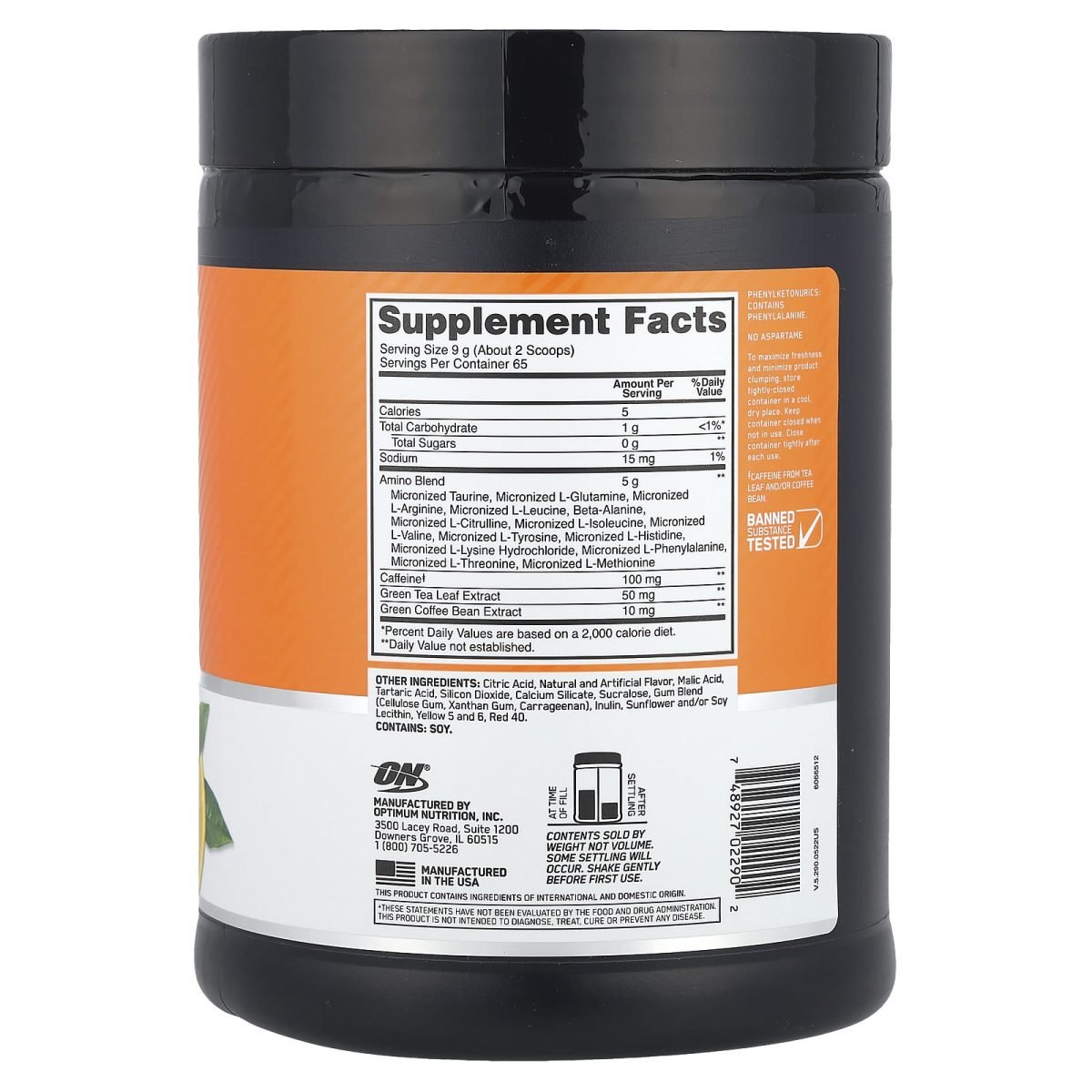 Optimum Nutrition, Energia de Aminoácidos Essenciais, Orange, 1.29 Lbs (585 g), foto 2