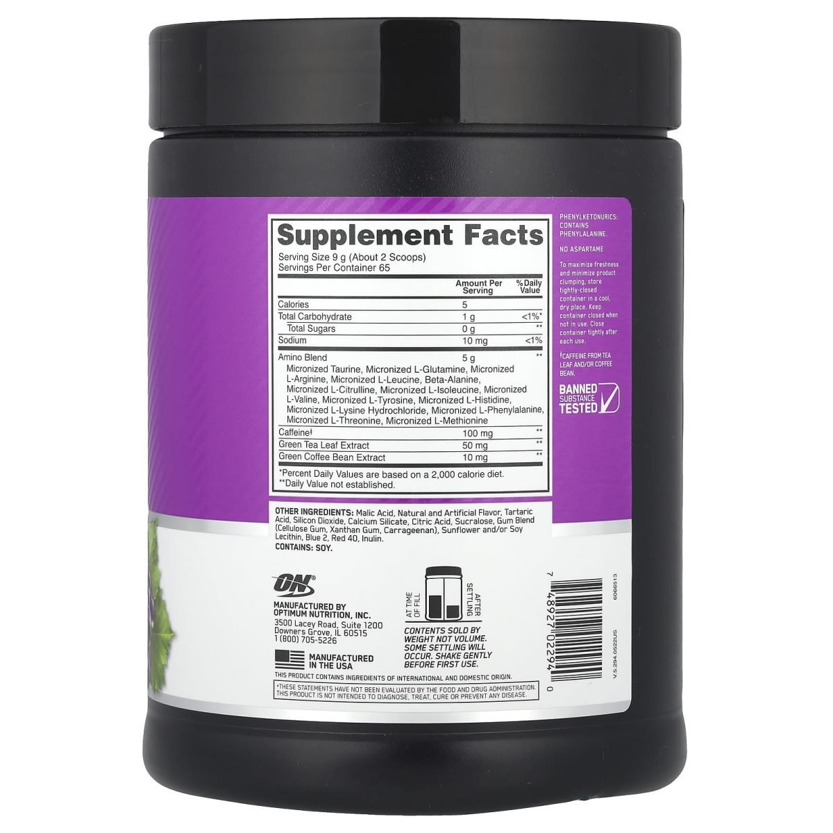 Optimum Nutrition, Essential Amin.O. Energy®, Concord Grape, 585 g (1,29 lb), foto 2