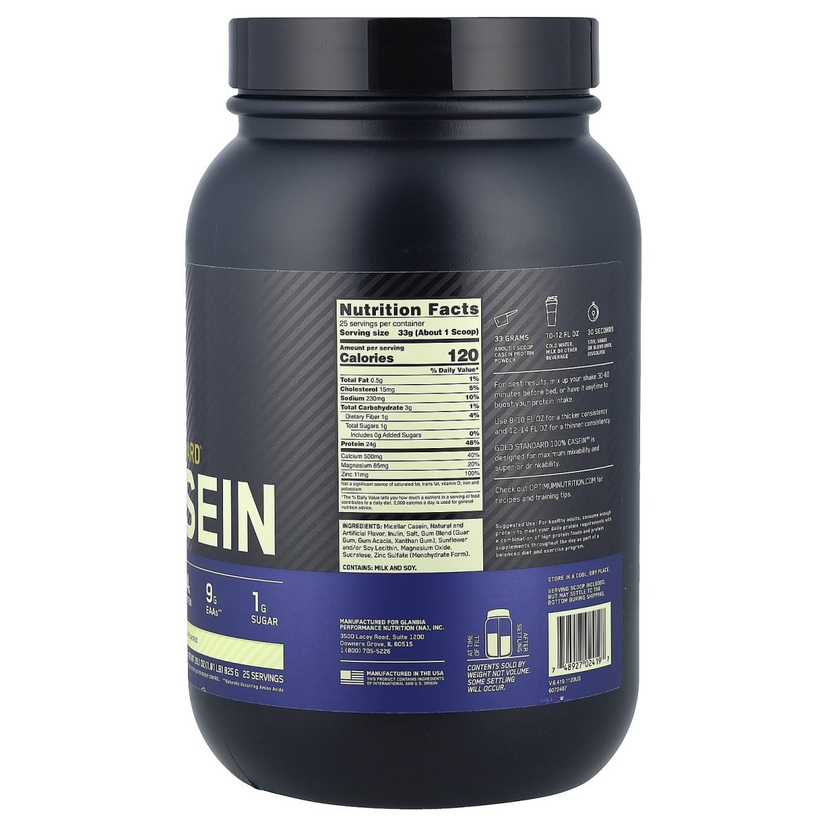 Optimum Nutrition, Gold Standard 100% Caseína, Creamy Vanilla, 825 g (1,81 lb), foto 2