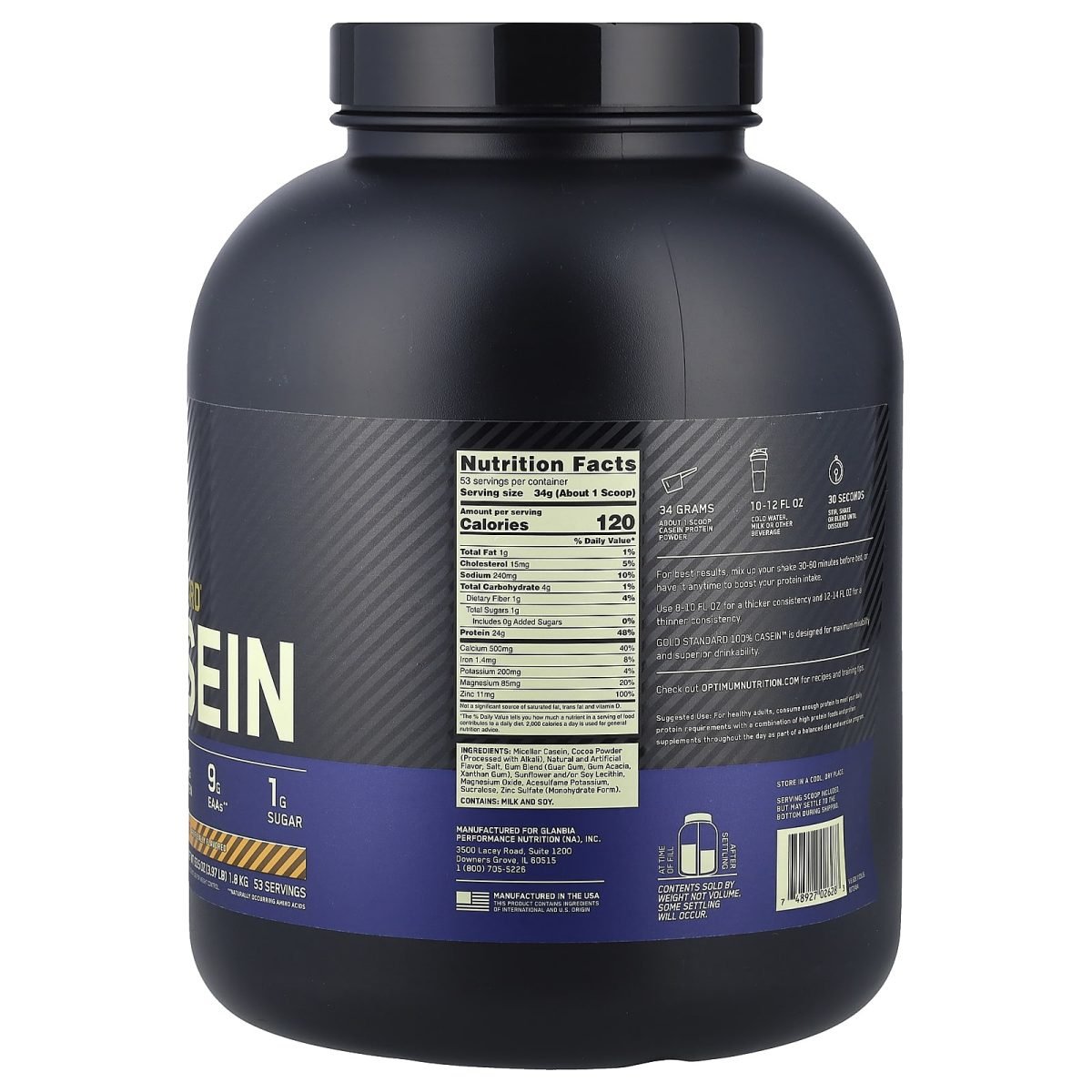 Optimum Nutrition, Gold Standard 100% Caseína, Chocolate Peanut Butter, 1,8 kg (3,97 lb), foto 2