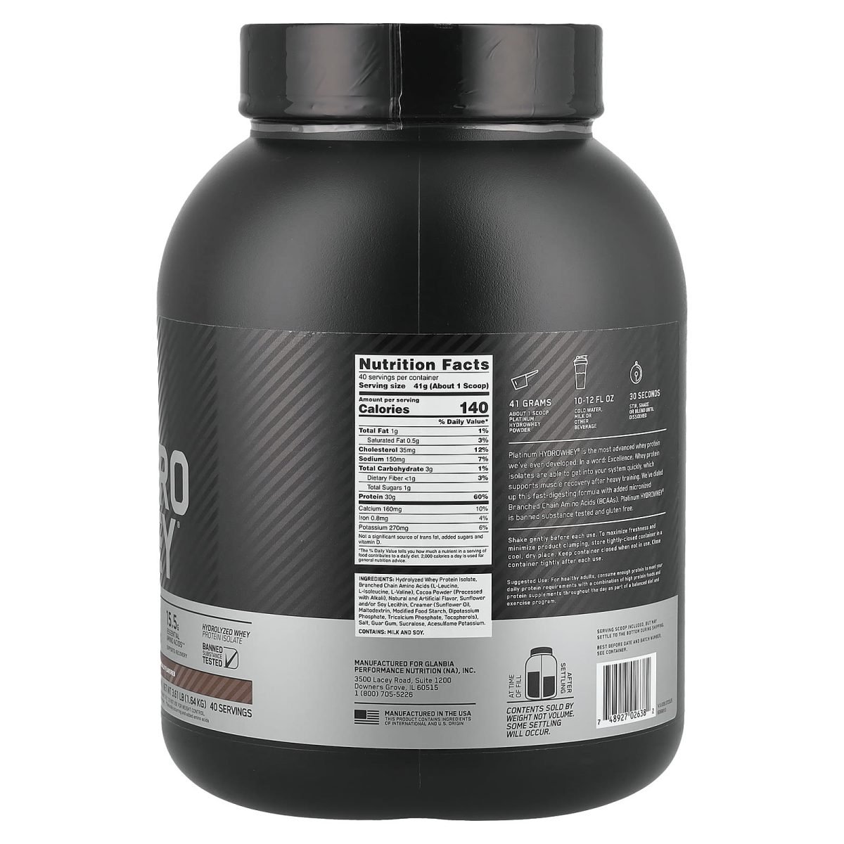 Optimum Nutrition, Platinum Hydro Whey, Turbo Chocolate, 1,59 kg (3,5 lb), foto 2
