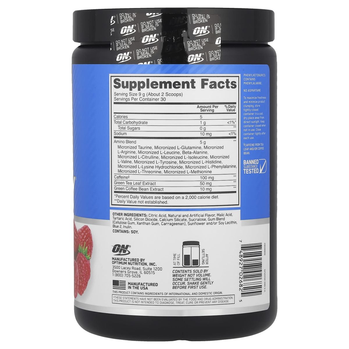 Optimum Nutrition, Essential Amin.O. Energy®, Blue Raspberry, 270 g (9,5 oz), foto 2