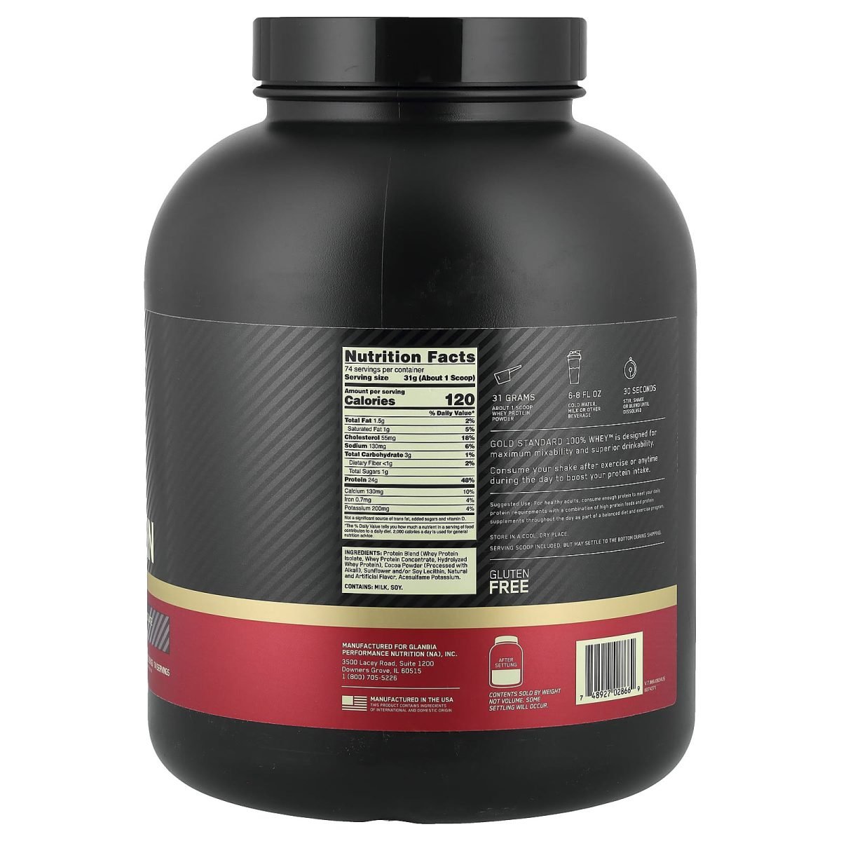 Optimum Nutrition, Gold Standard® 100% Whey Protein, Double Rich Chocolate, 5.05 lb (2.29 kg), foto 2
