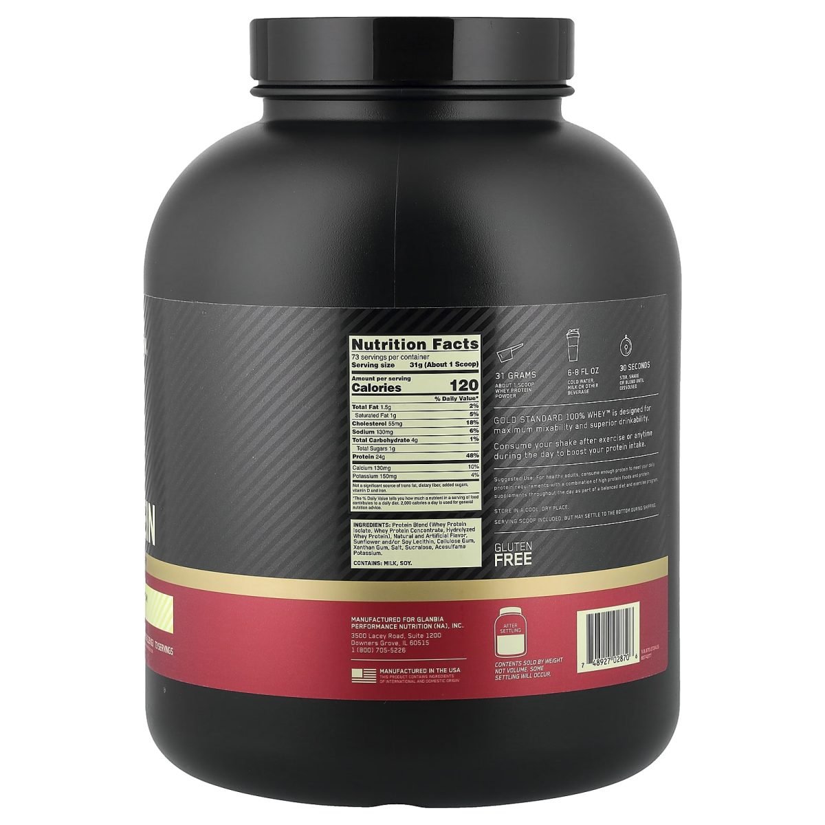 Optimum Nutrition, Gold Standard® 100% Whey, Vanilla Ice Cream, 5 lb (2.26 kg), foto 2
