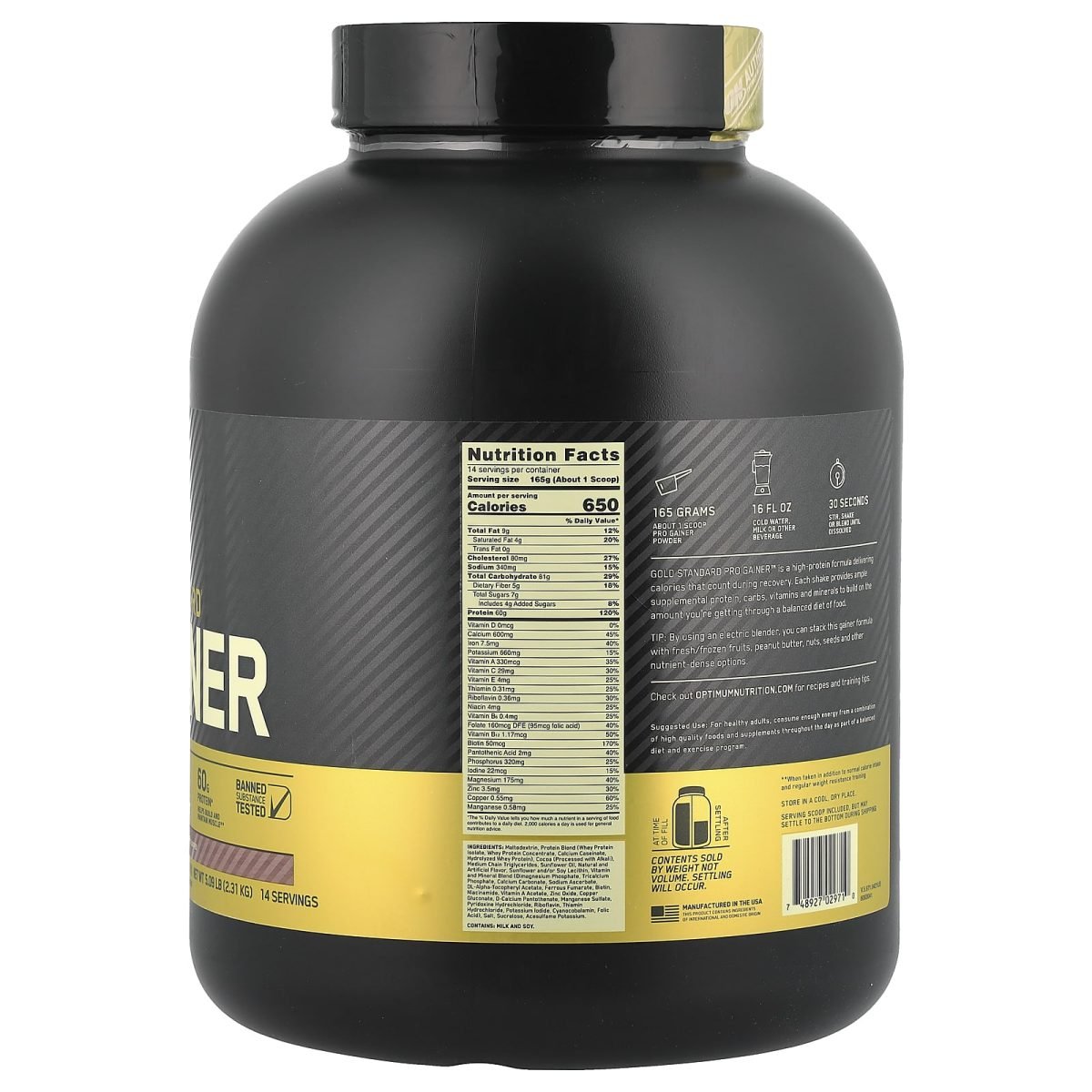 Optimum Nutrition, PRO GAINER, Ganho de Peso com Alto Teor de Proteínas, Double Chocolate, 2,31 kg (5,09 lbs), foto 2