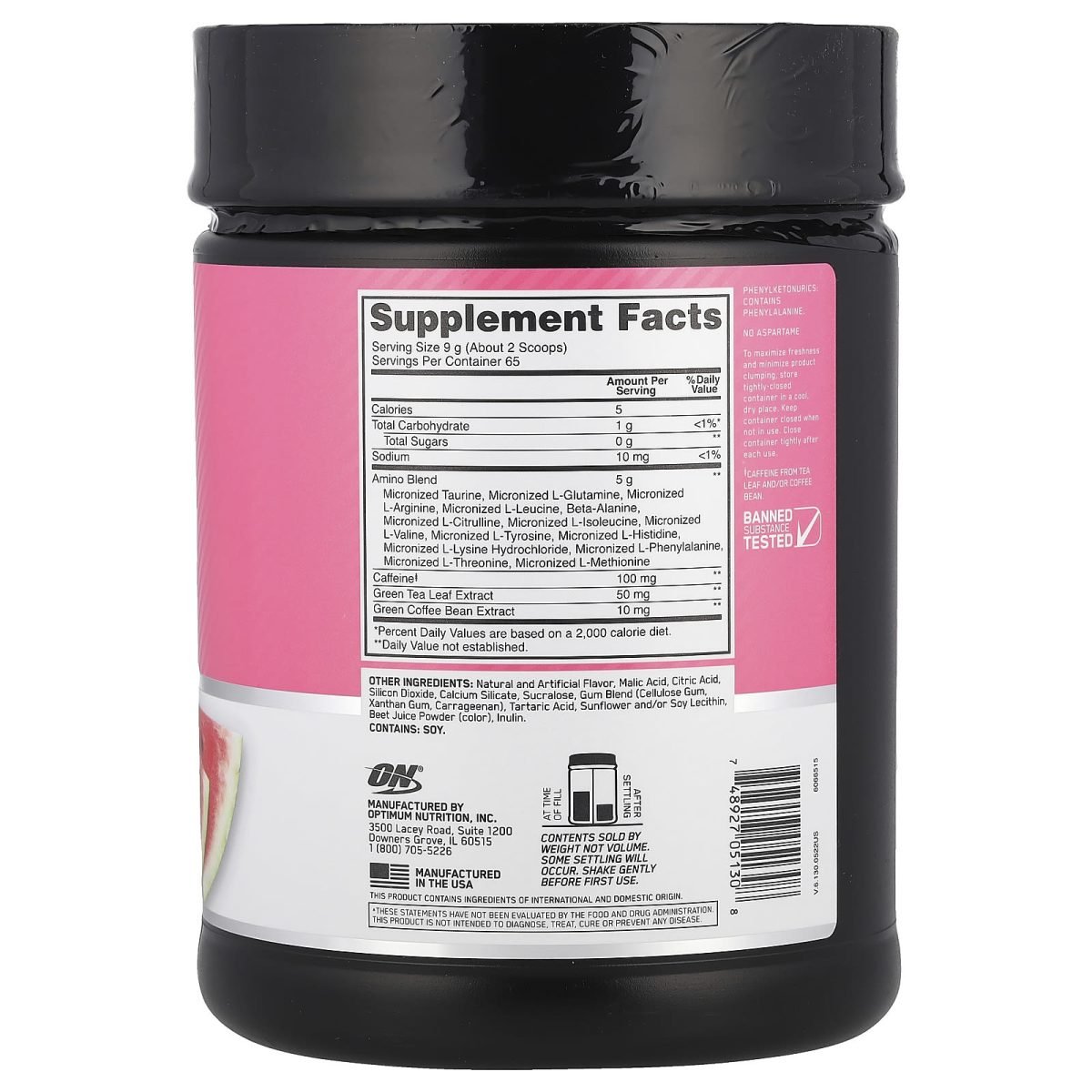 Optimum Nutrition, Essential Amin.O. Energy, Watermelon, 585 g (1,29 lb), foto 2