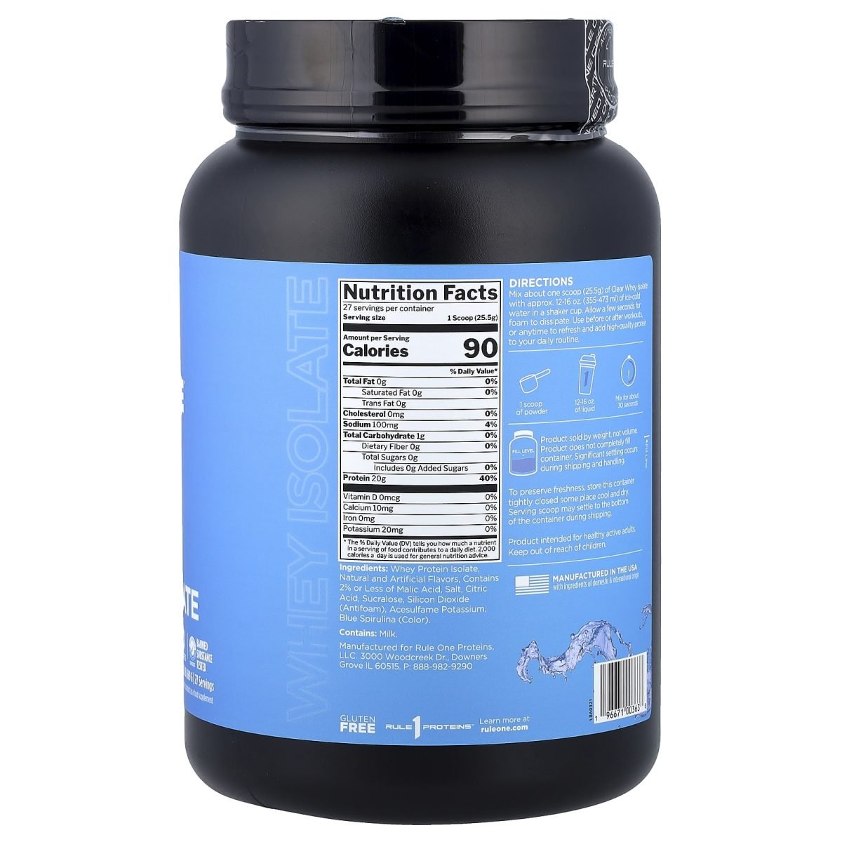 Rule One Proteins, Clear Whey Isolate, Blue Raspberry, 1.52 lb (689 g), foto 2