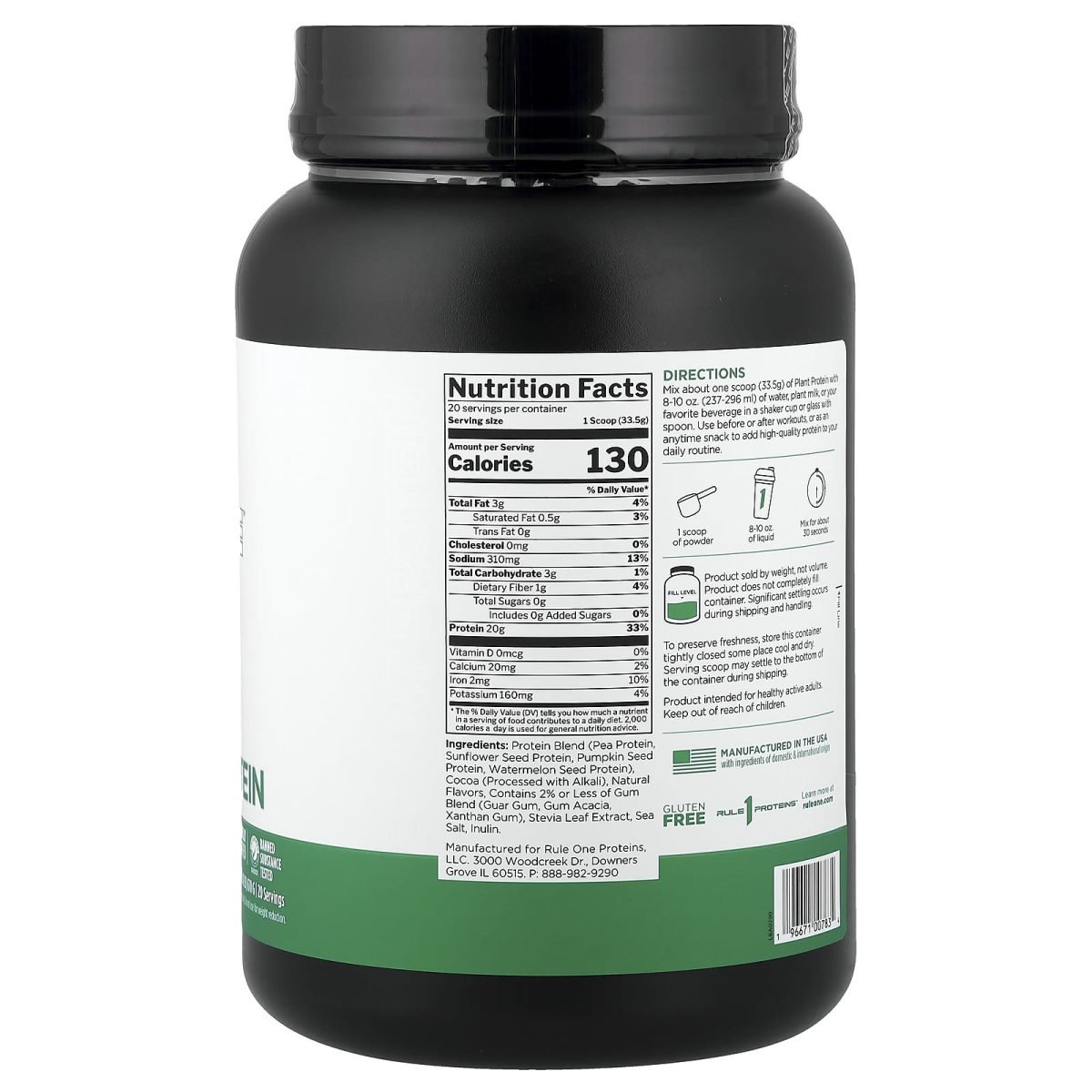 Rule One Proteins, Proteína Vegetal, Dark Chocolate, 670 g (1,48 lb), foto 2